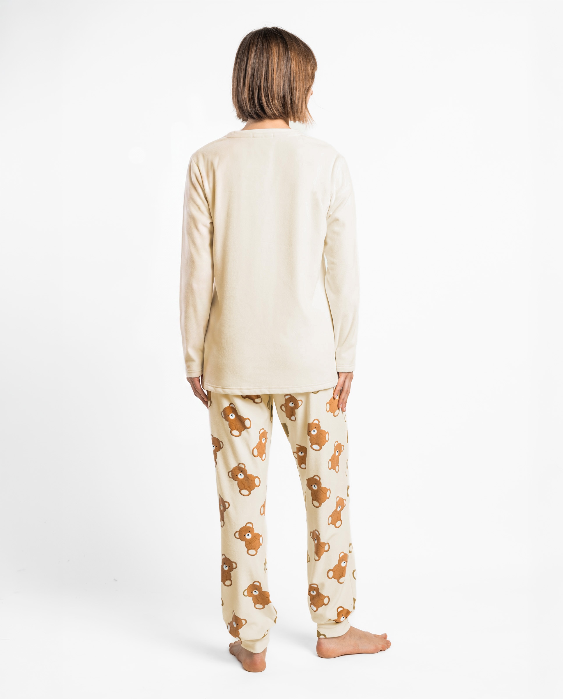 Pijama largo de mujer de tejido terciopelo - Admas - Crudo Crudo-2