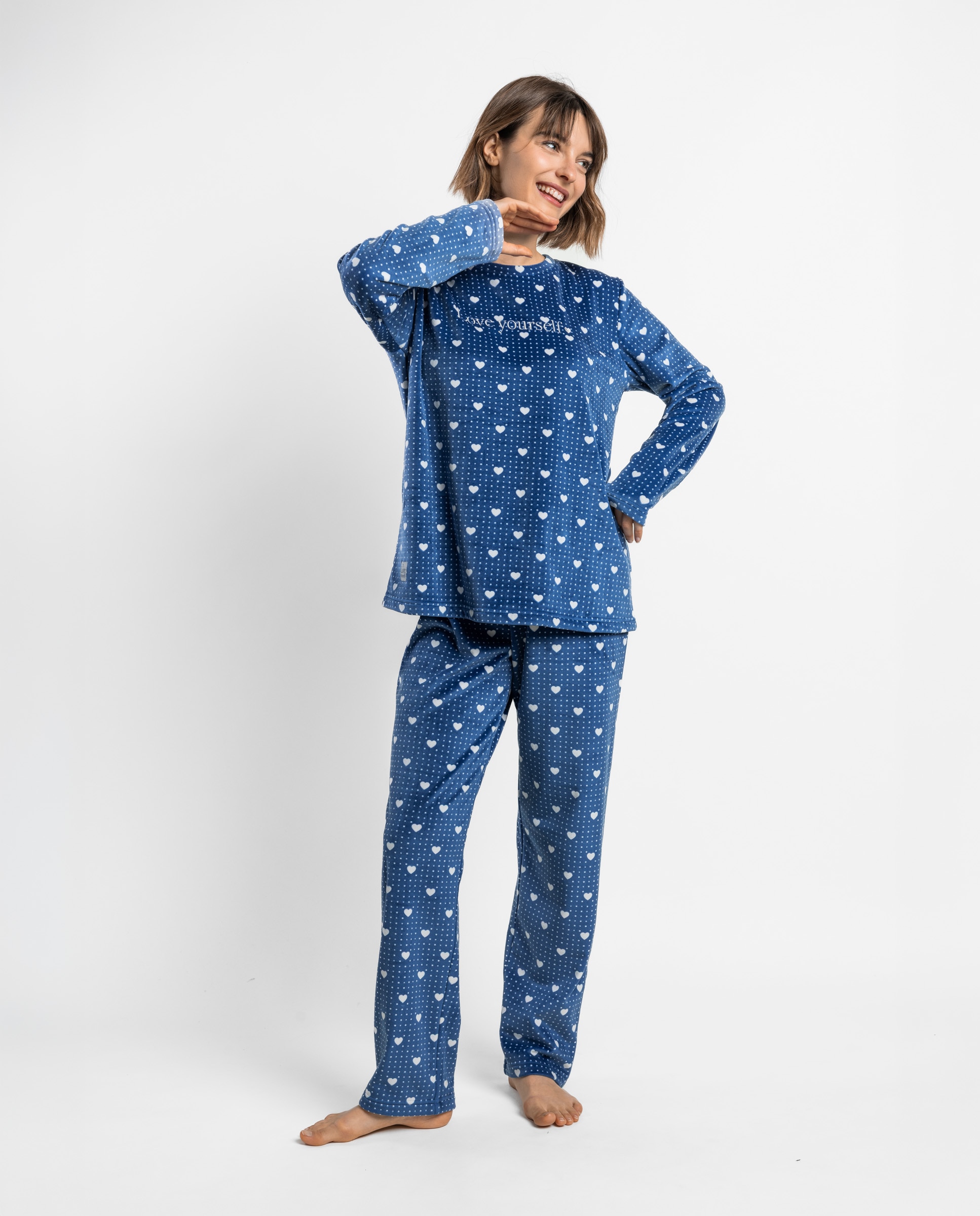Pijama largo de mujer de tejido de terciopelo doble cara - Admas - Azul Azul-1