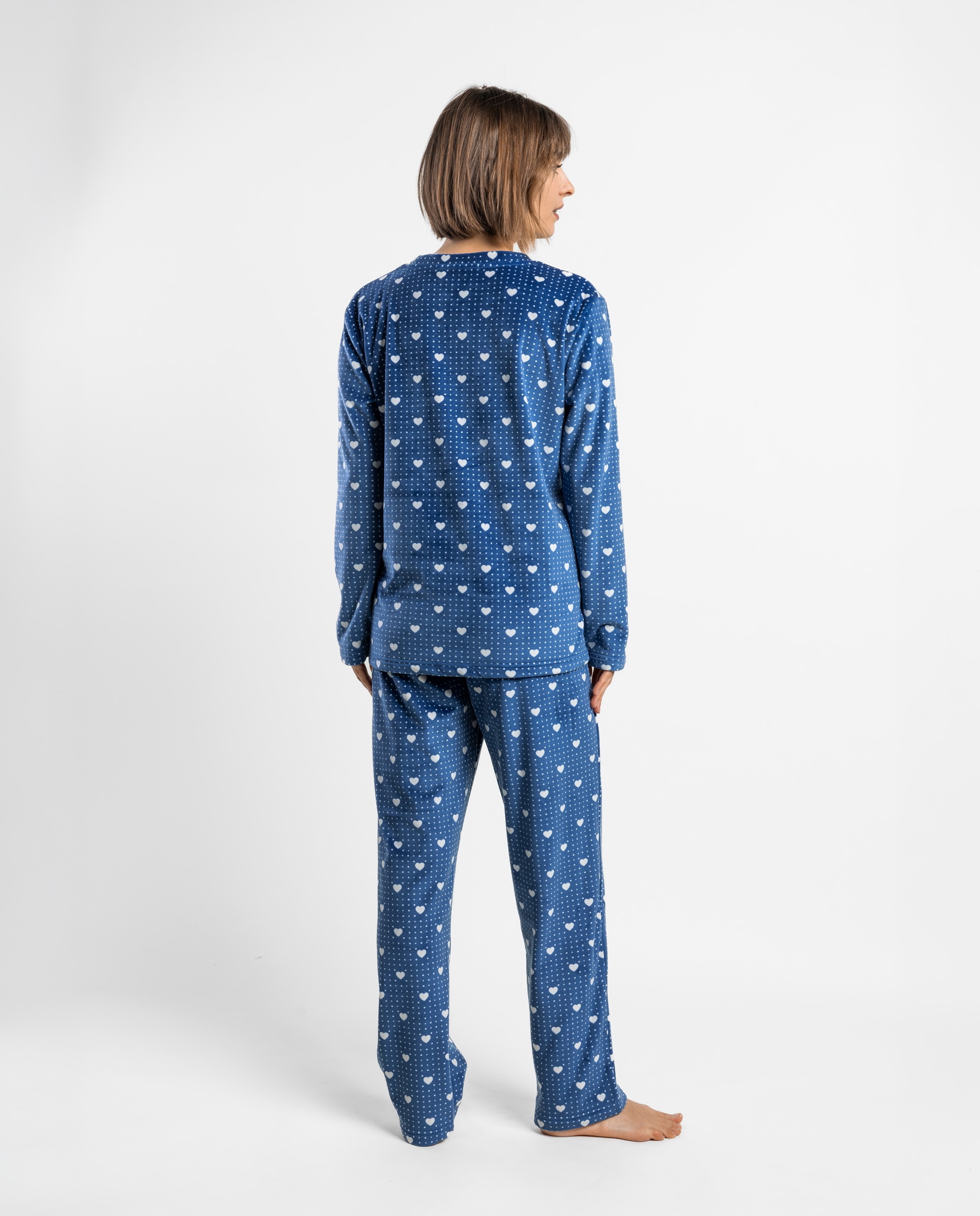 Pijama largo de mujer de tejido de terciopelo doble cara - Admas - Azul Azul-2