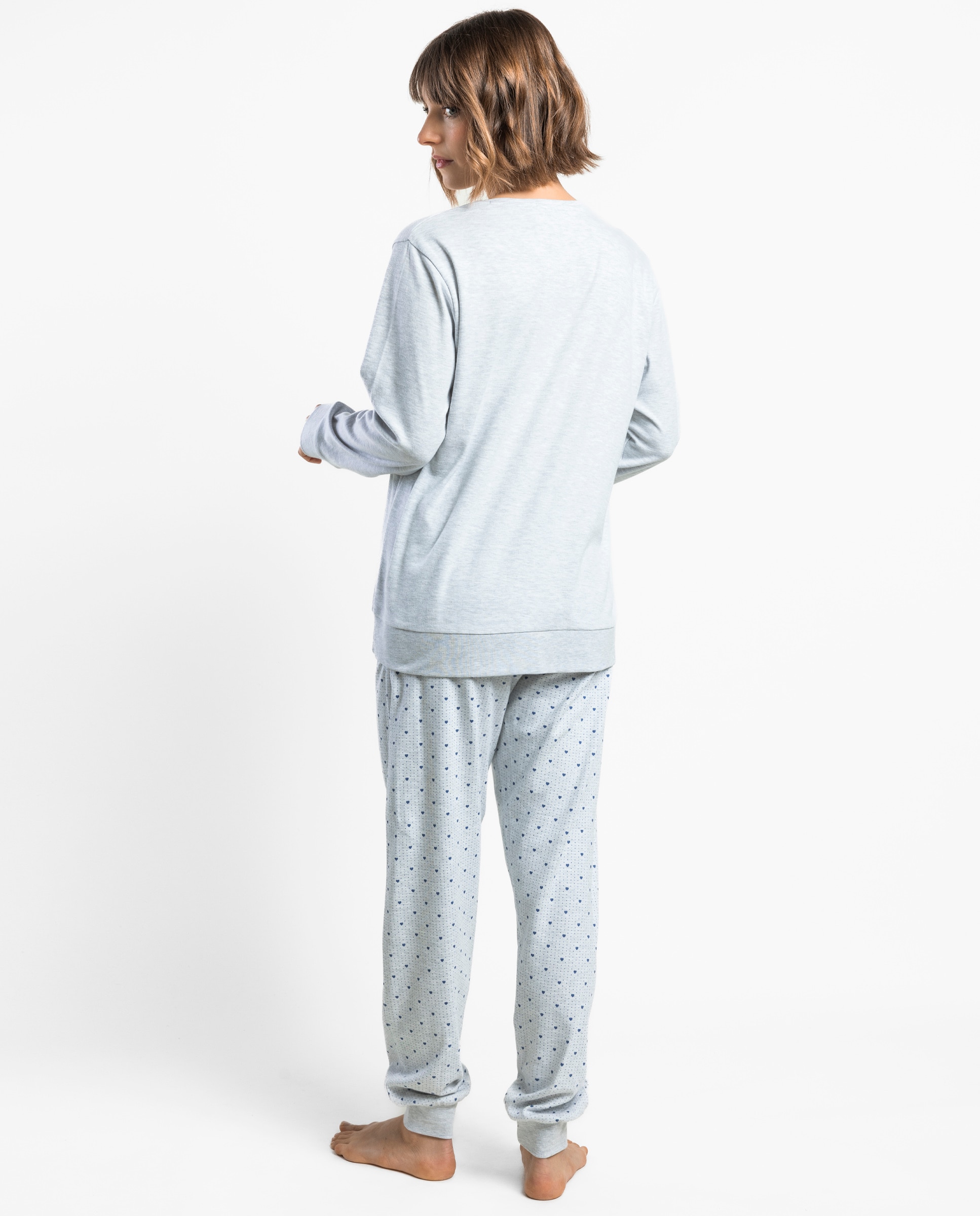 Pijama largo de mujer de punto interlock de algodón - Admas - Gris Gris-2