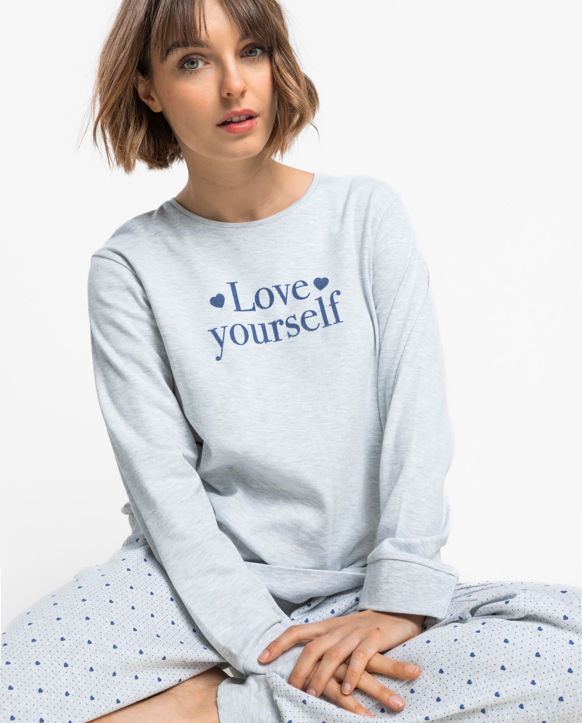 Pijama largo de mujer de punto interlock de algodón - Admas - Gris Gris-3