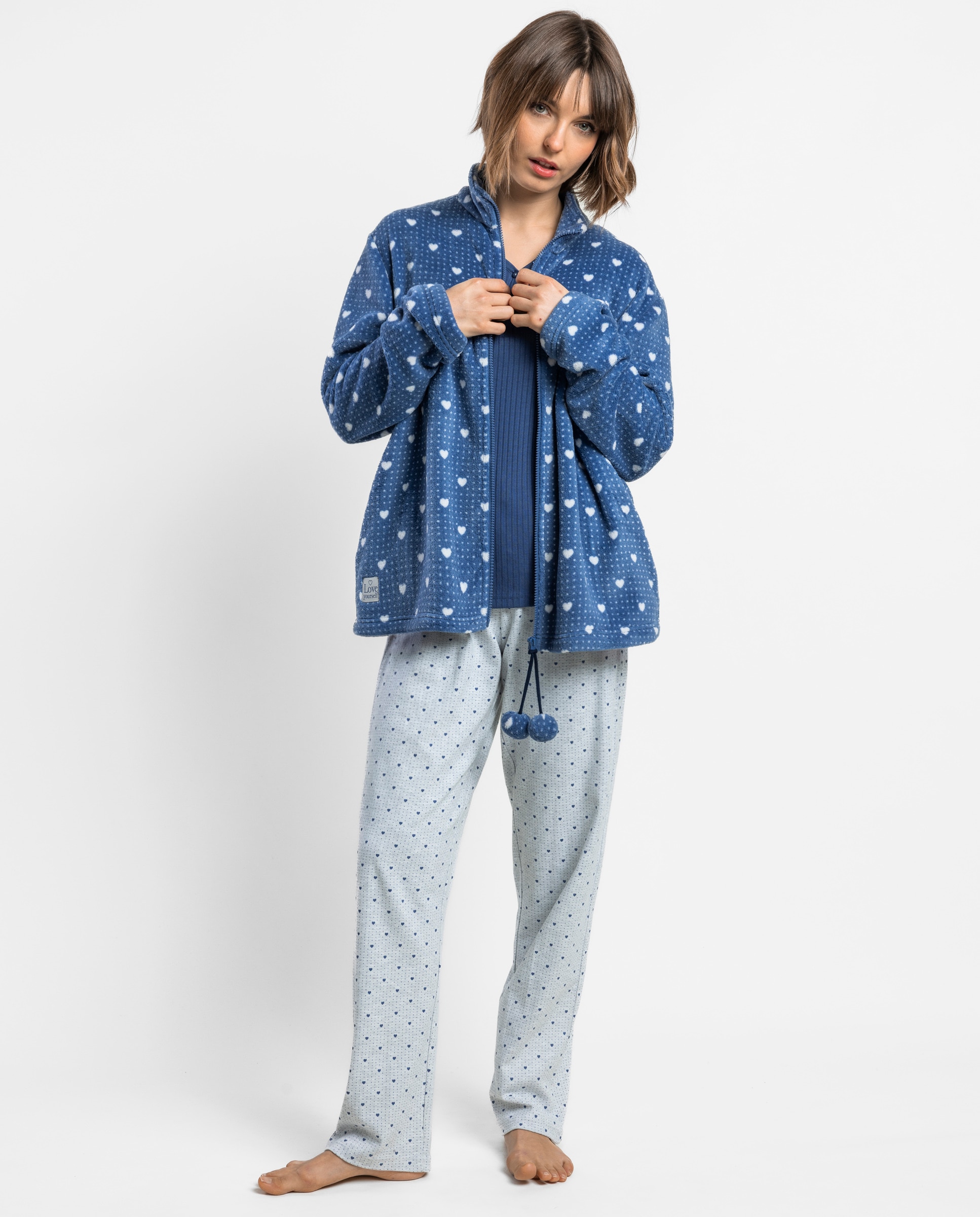Bata de manga larga de mujer de tejido polar con cremallera - Admas - Azul Azul-1