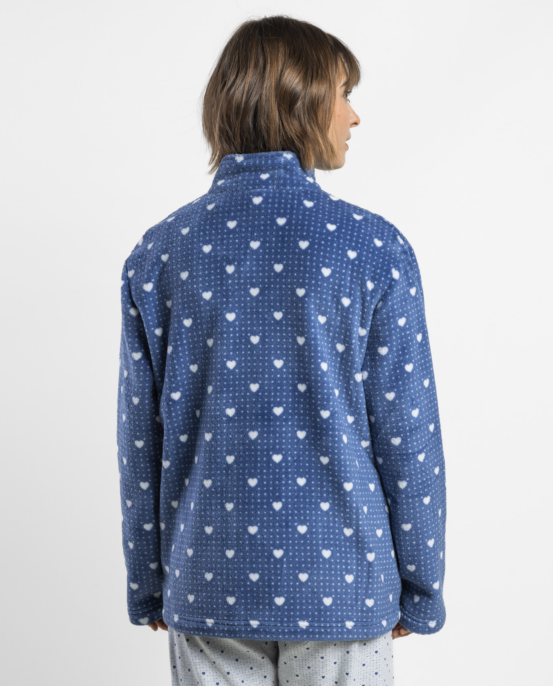 Bata de manga larga de mujer de tejido polar con cremallera - Admas - Azul Azul-2