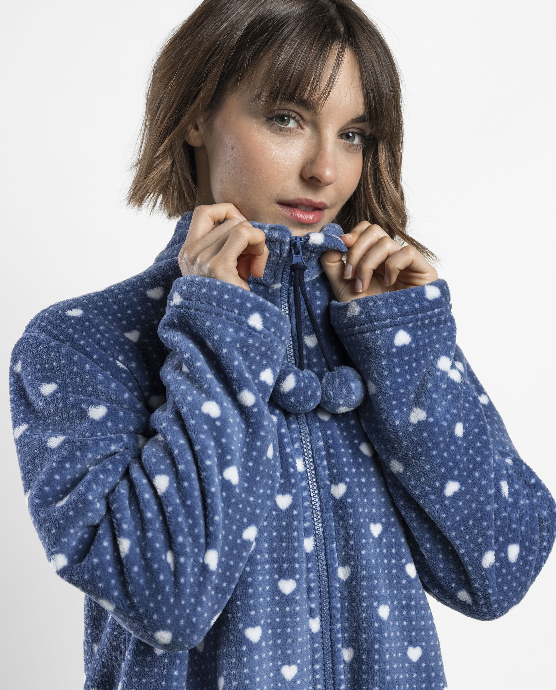 Bata de manga larga de mujer de tejido polar con cremallera - Admas - Azul Azul-3