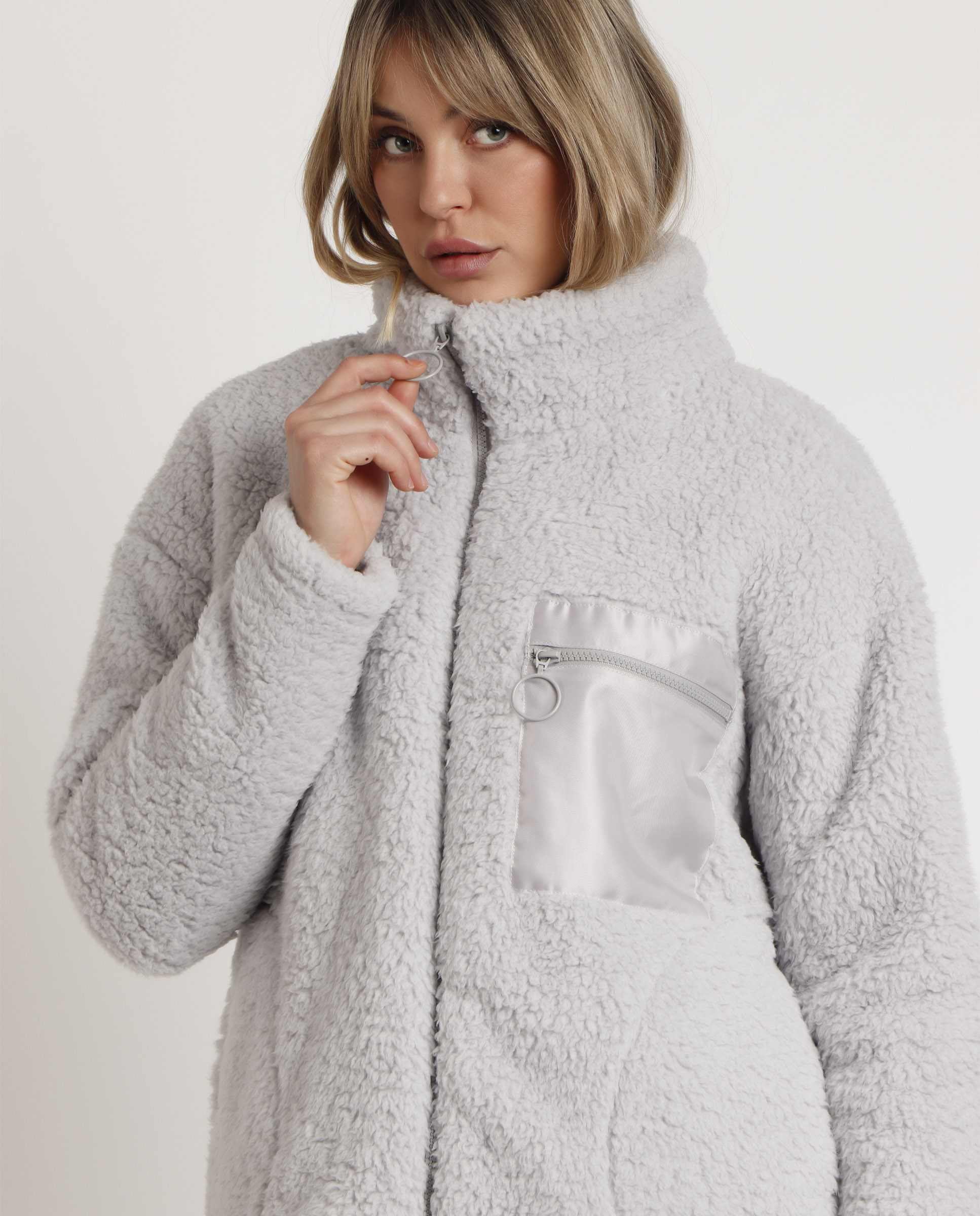 Bata de manga larga de mujer de tejido polar con cremallera - Admas - Gris claro Gris claro-4