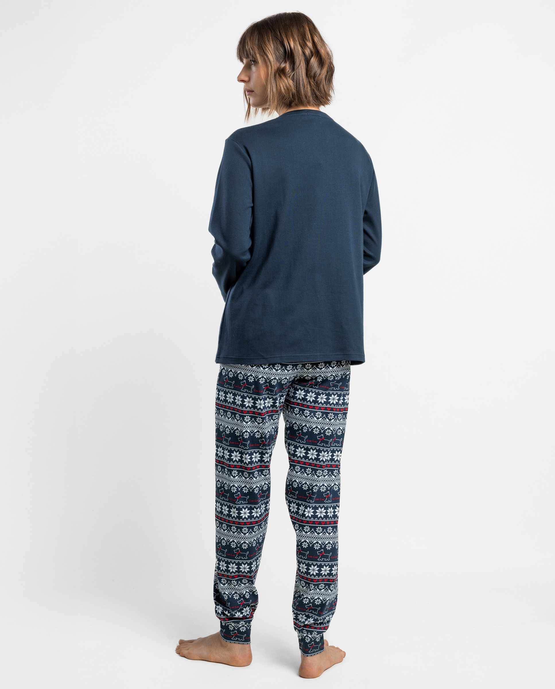 Pijama largo de mujer de punto de algodón - Admas - Azul marino Azul marino-2
