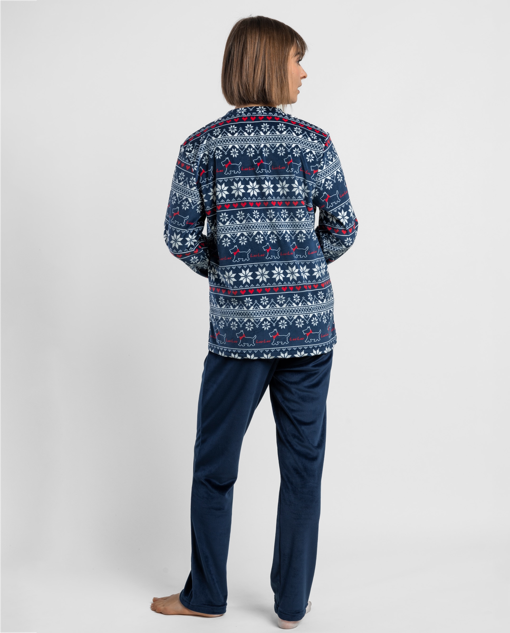 Pijama largo de mujer de tejido de terciopelo doble cara - Admas - Azul marino Azul marino-2