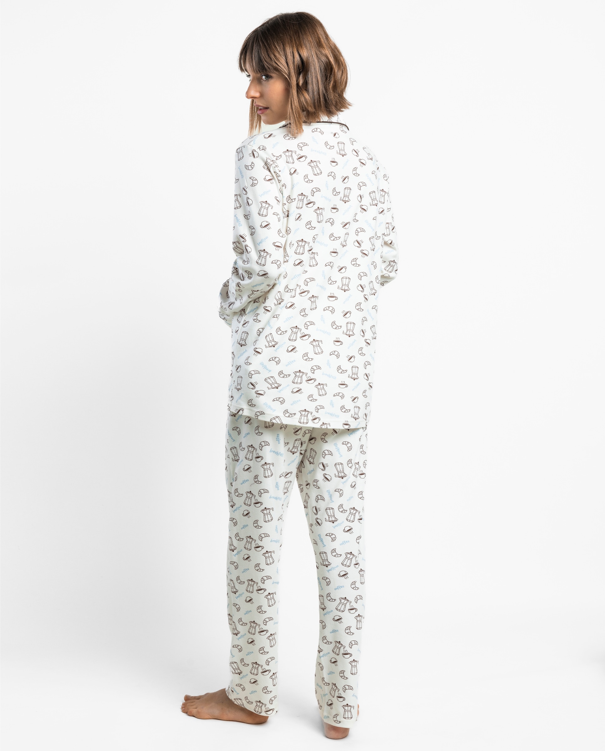 Pijama largo abierto de mujer de punto de algodón - Admas - Crudo Crudo-2