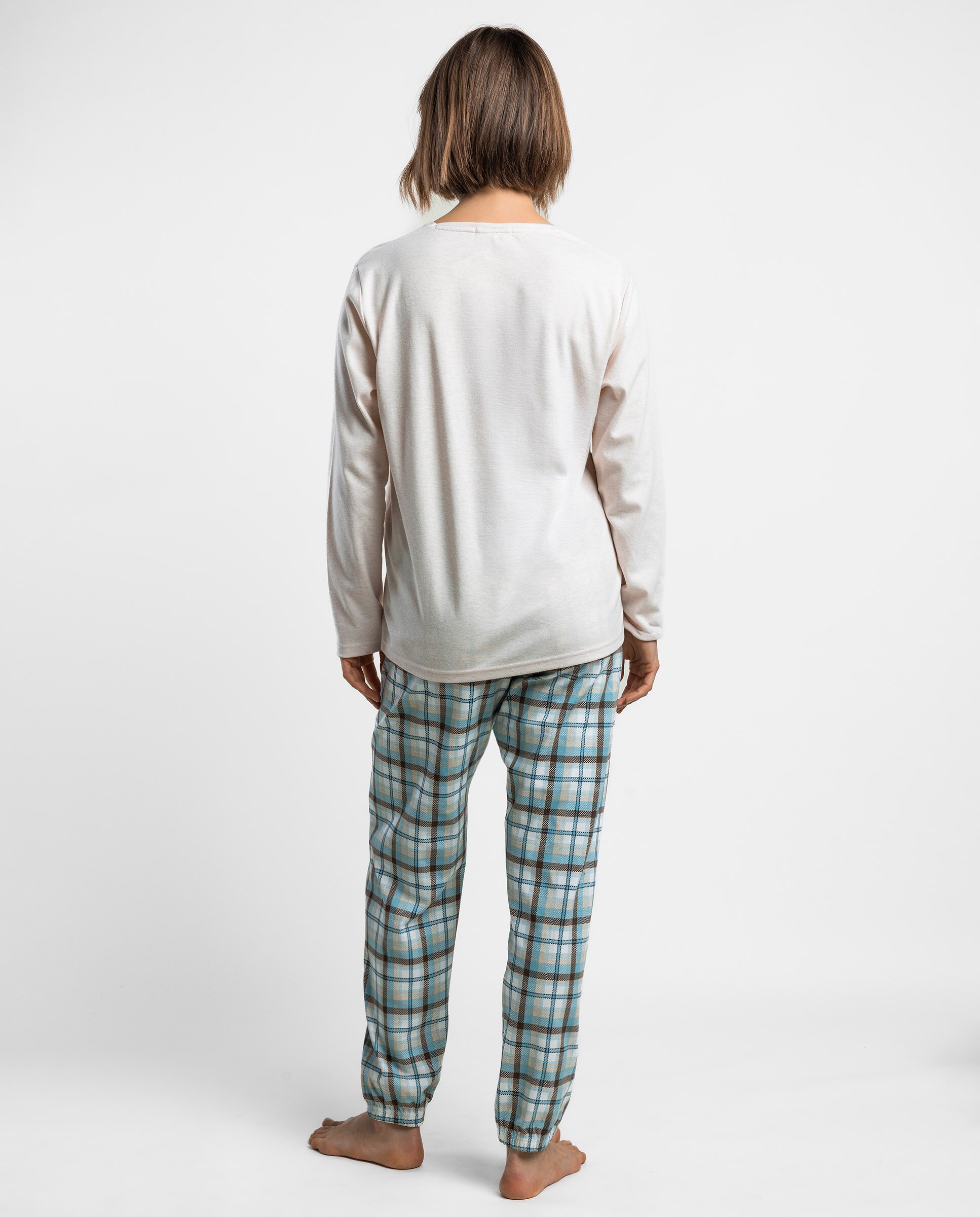 Pijama largo de mujer de punto de algodón - Admas - Beige Beige-2