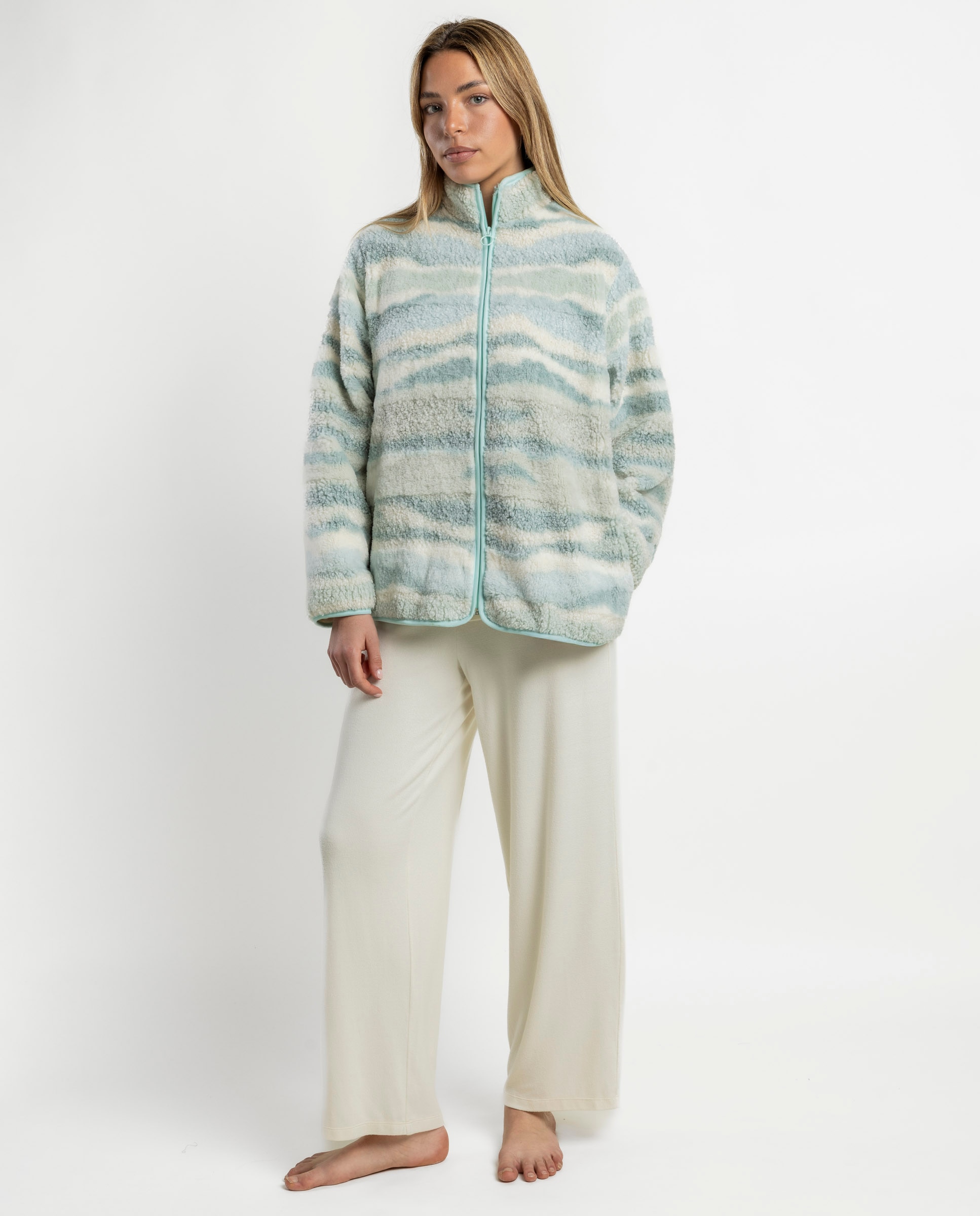 Bata de manga larga de mujer de tejido polar con cremallera - Admas - Verde Agua Verde Agua-1
