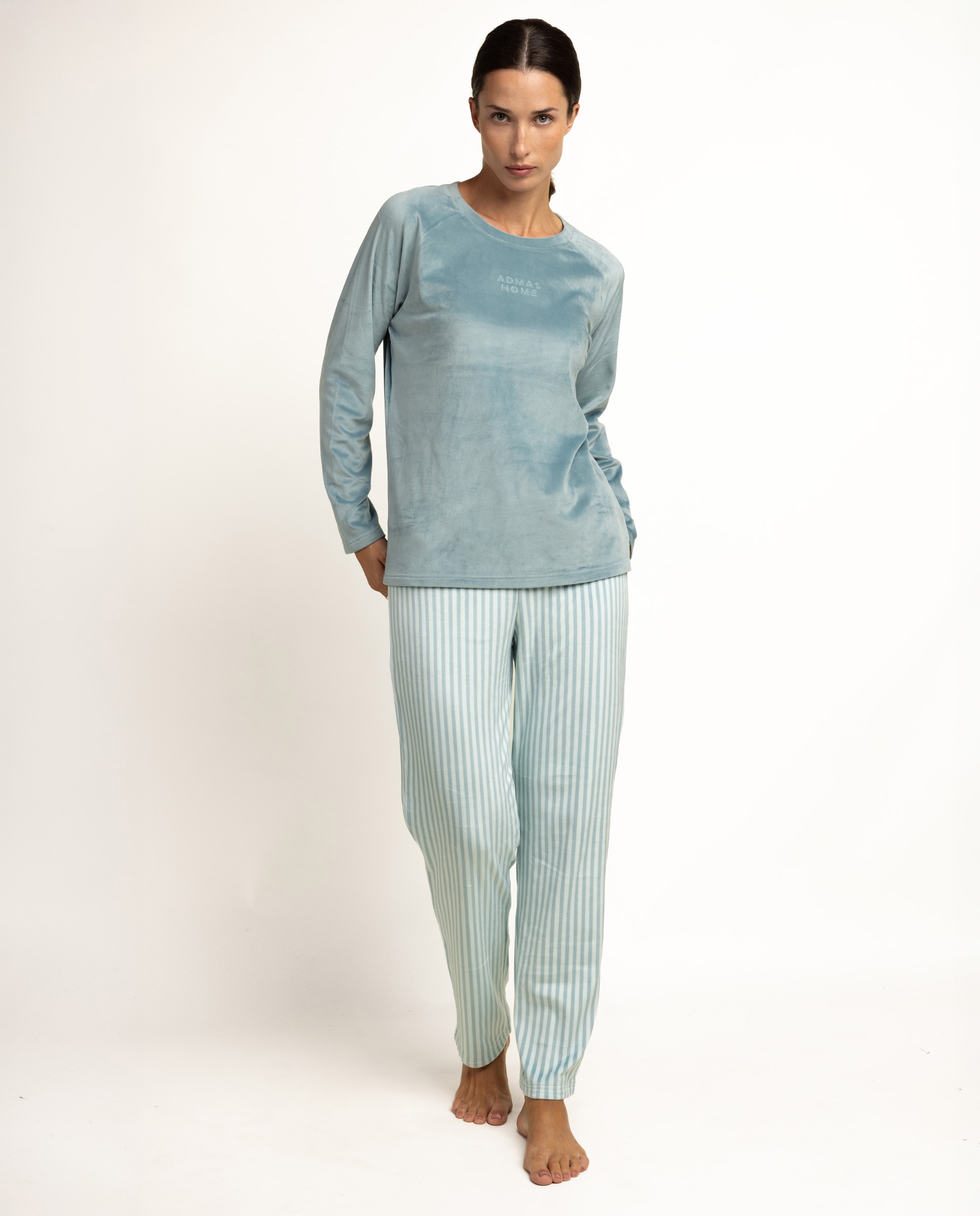 Pijama largo de mujer de tejido de terciopelo doble cara - Admas - Verde Agua Verde Agua-1