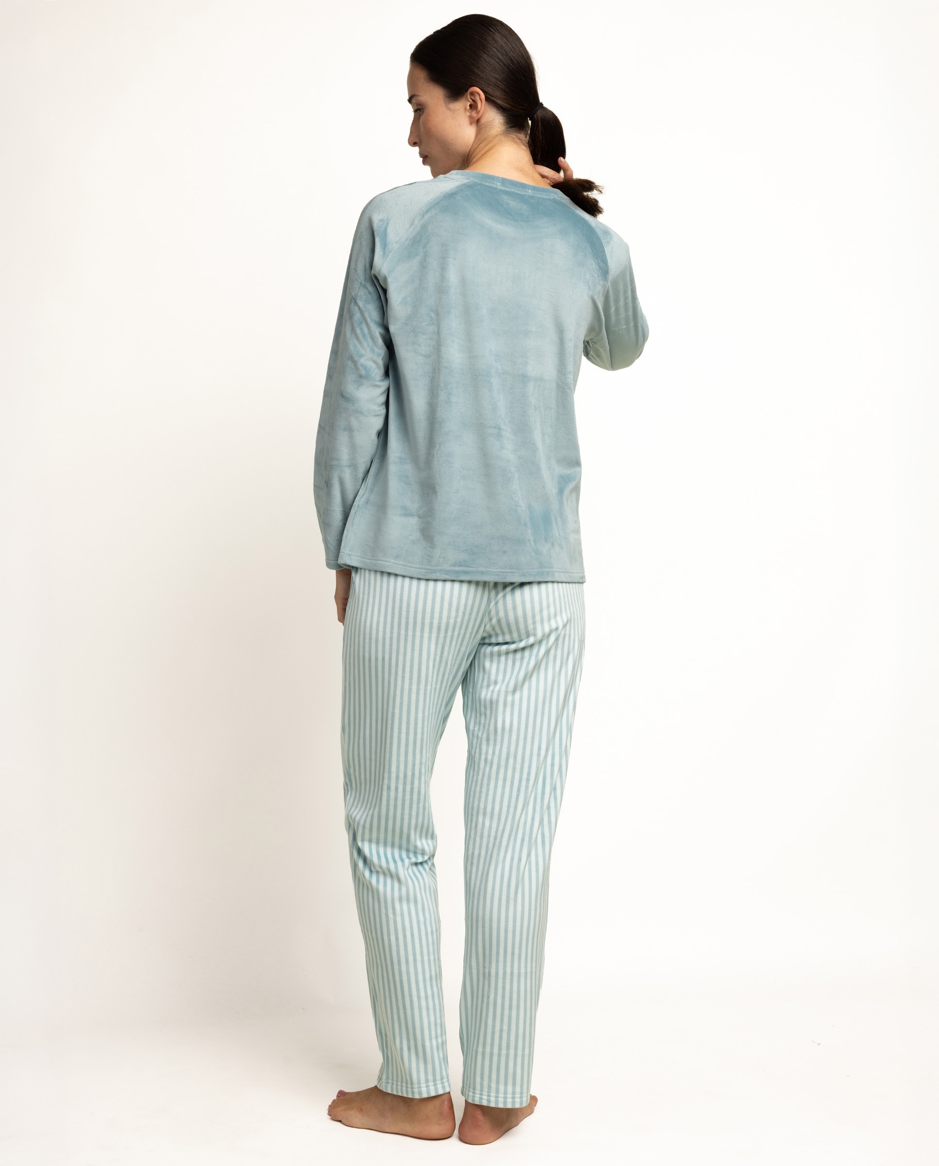 Pijama largo de mujer de tejido de terciopelo doble cara - Admas - Verde Agua Verde Agua-2