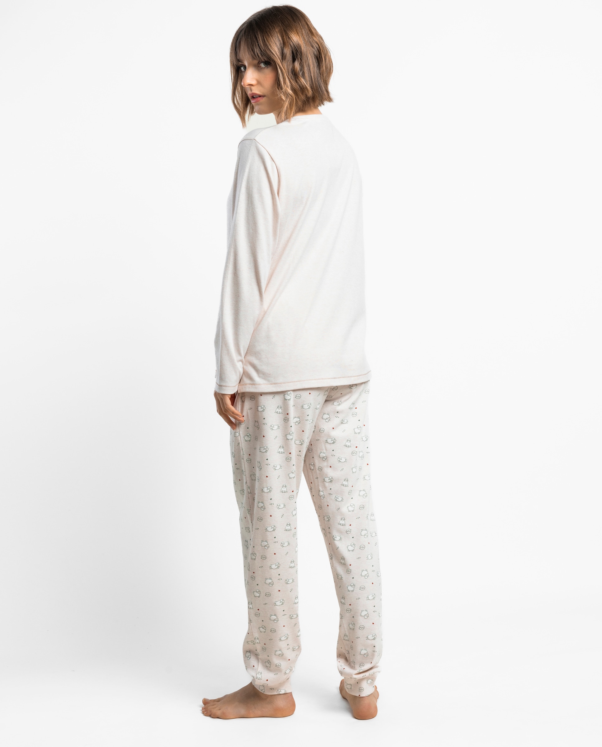 Pijama largo de mujer de punto interlock de algodón - Admas - Beige Beige-2