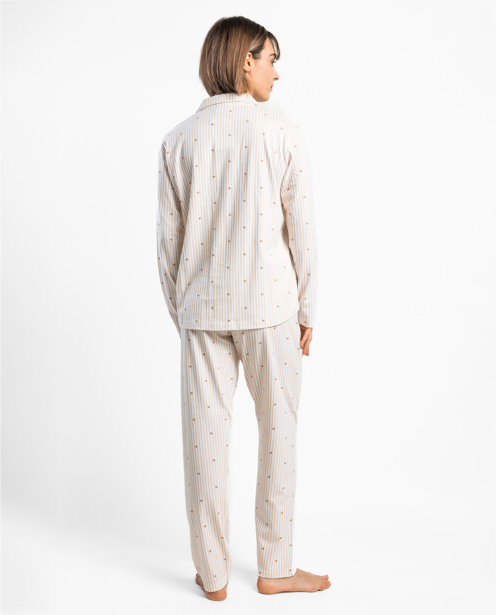 Pijama largo abierto de mujer de punto viscosa - Admas - Beige Beige-2