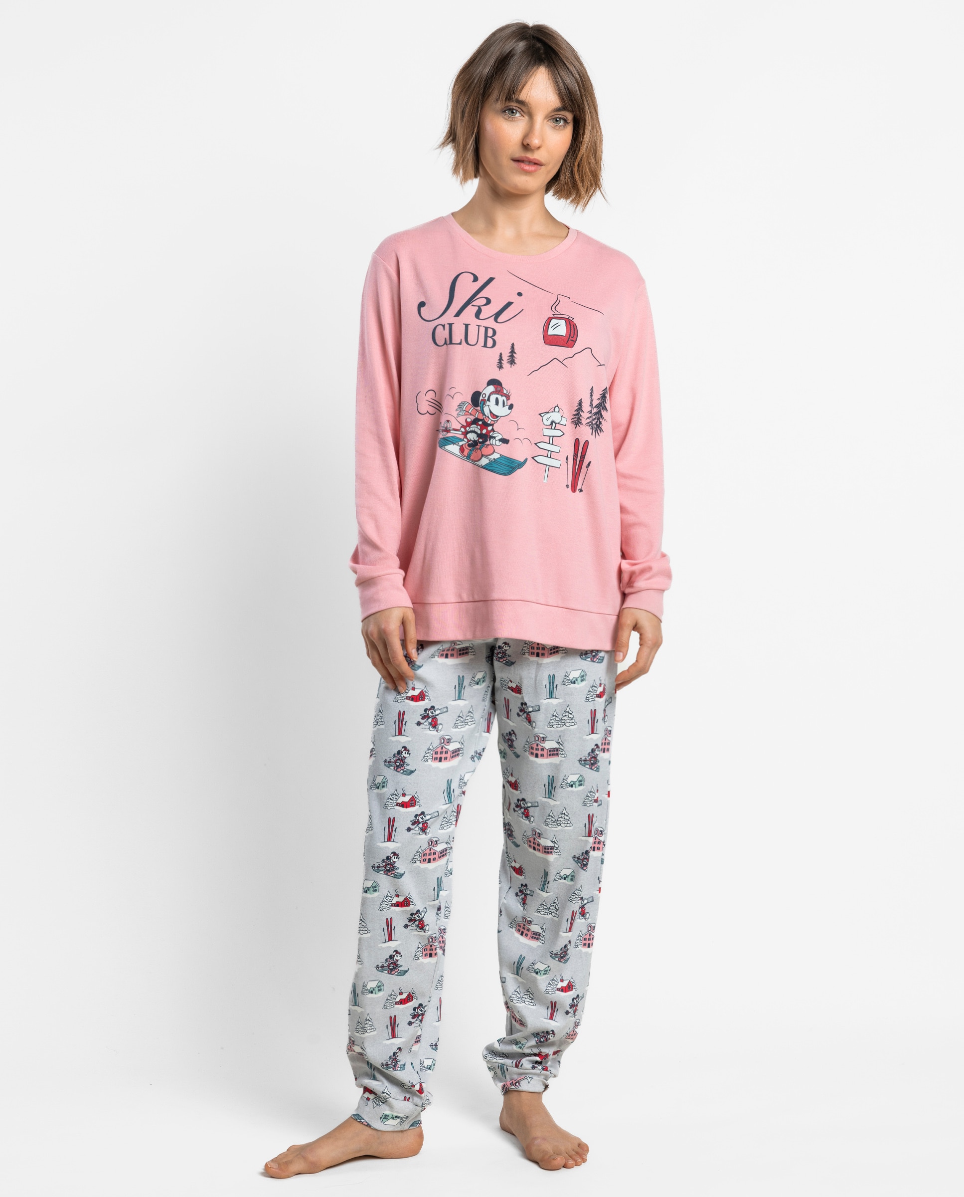 Pijama largo de mujer de punto interlock de algodón - Disney - Rosa Rosa-1
