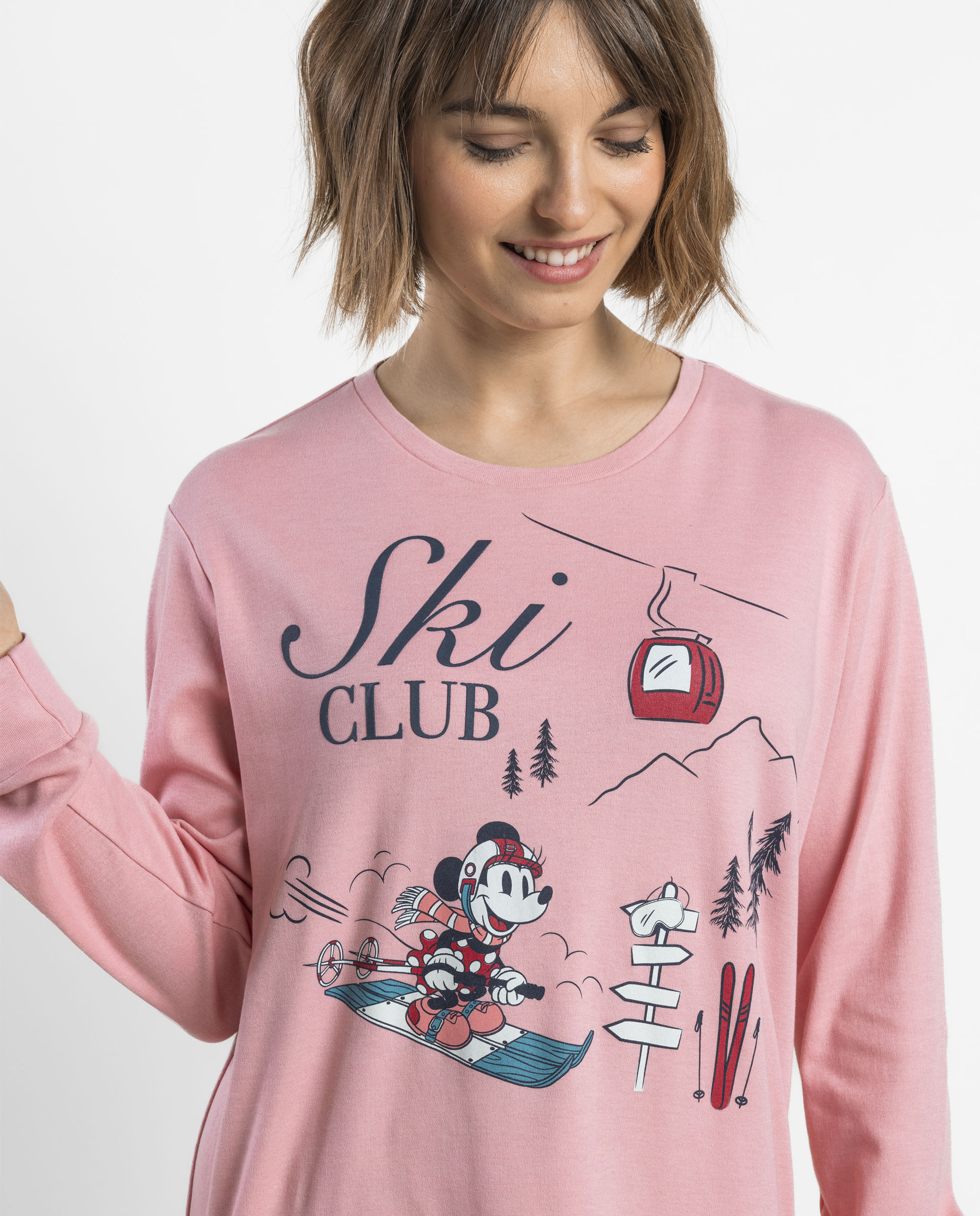Pijama largo de mujer de punto interlock de algodón - Disney - Rosa Rosa-3