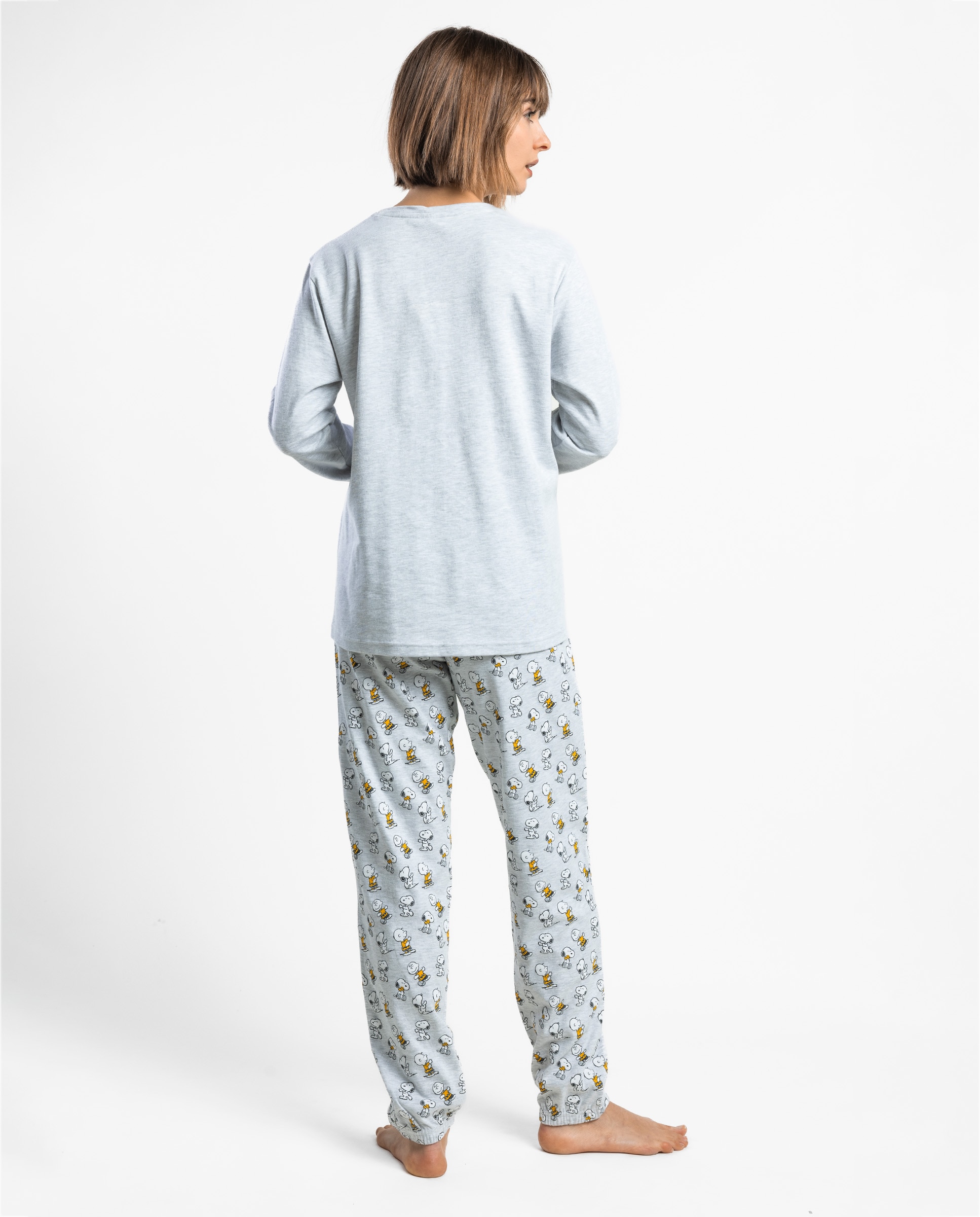 Pijama largo de mujer de punto interlock de algodón - Peanuts - Gris Gris-2