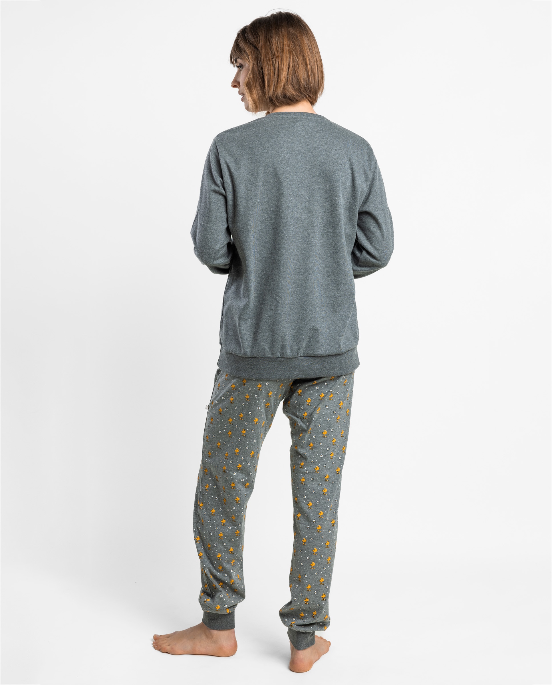 Pijama largo de mujer de punto de algodón - Peanuts - Gris Gris-2