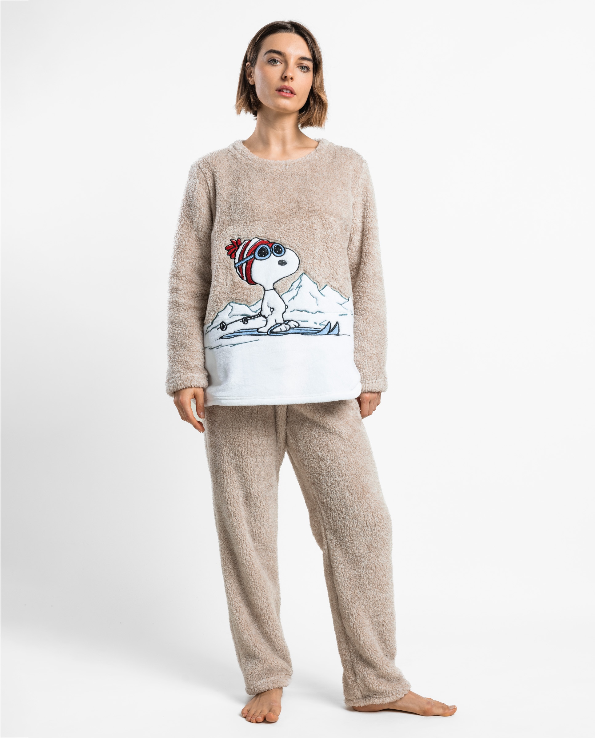 Pijama largo de mujer de tejido polar - Peanuts - Beige Beige-1