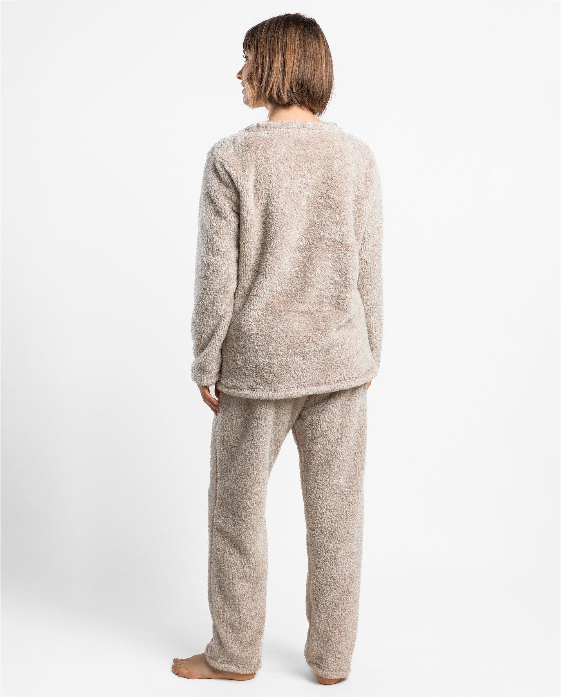 Pijama largo de mujer de tejido polar - Peanuts - Beige Beige-2