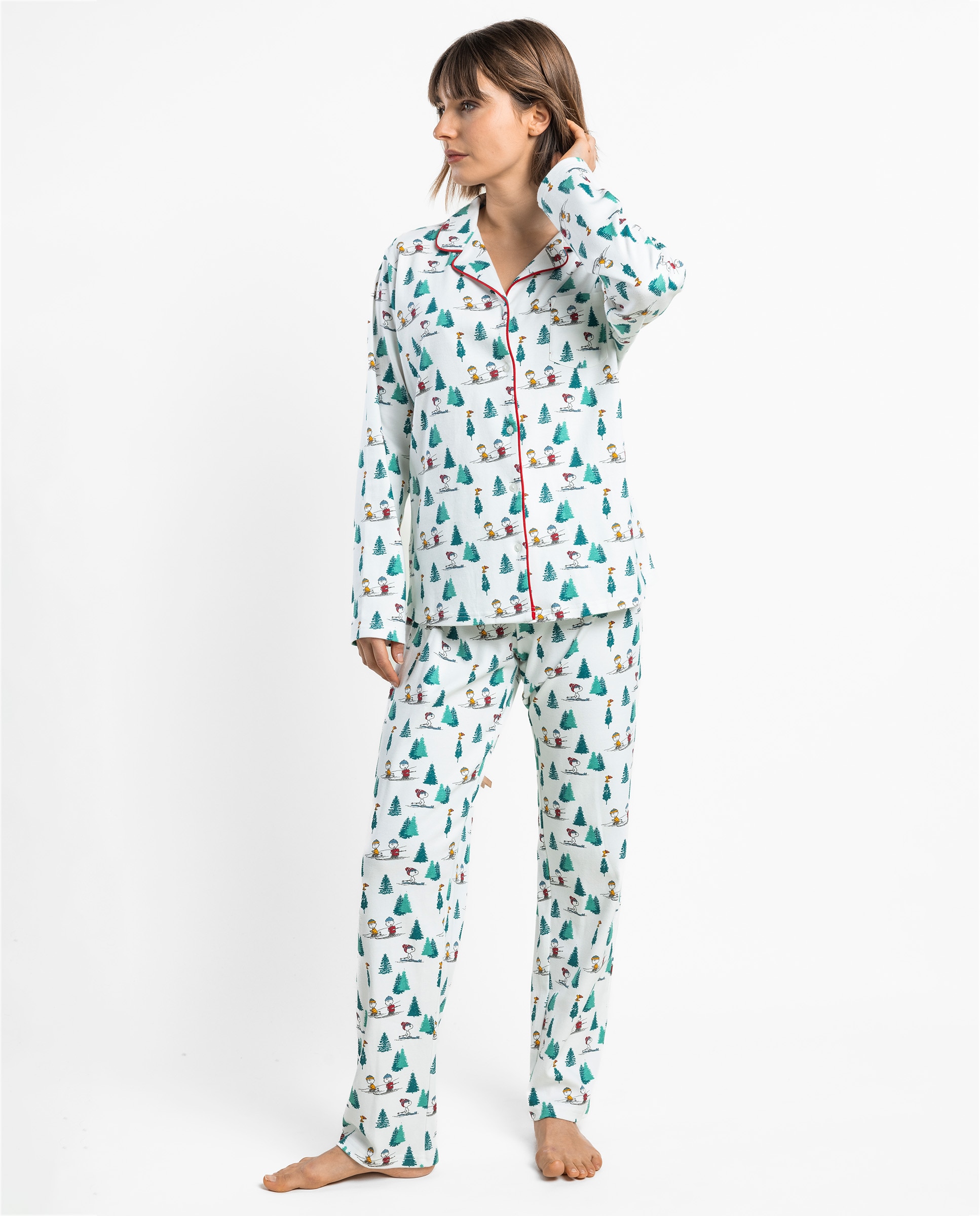 Imagen 0 de Pijama largo abierto de mujer de punto interlock de algodón Blanco