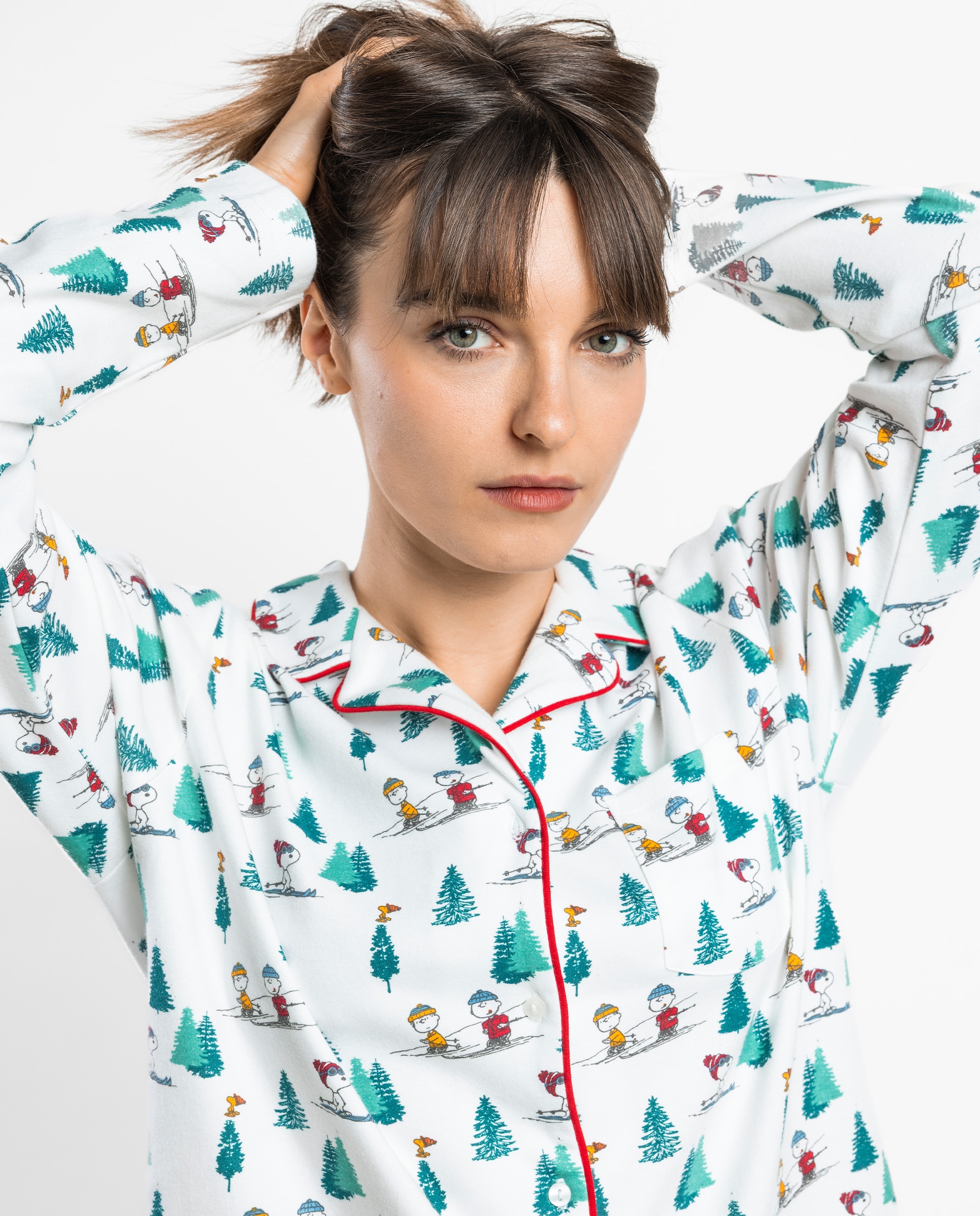 Pijama largo abierto de mujer de punto interlock de algodón - Peanuts - Blanco Blanco-3