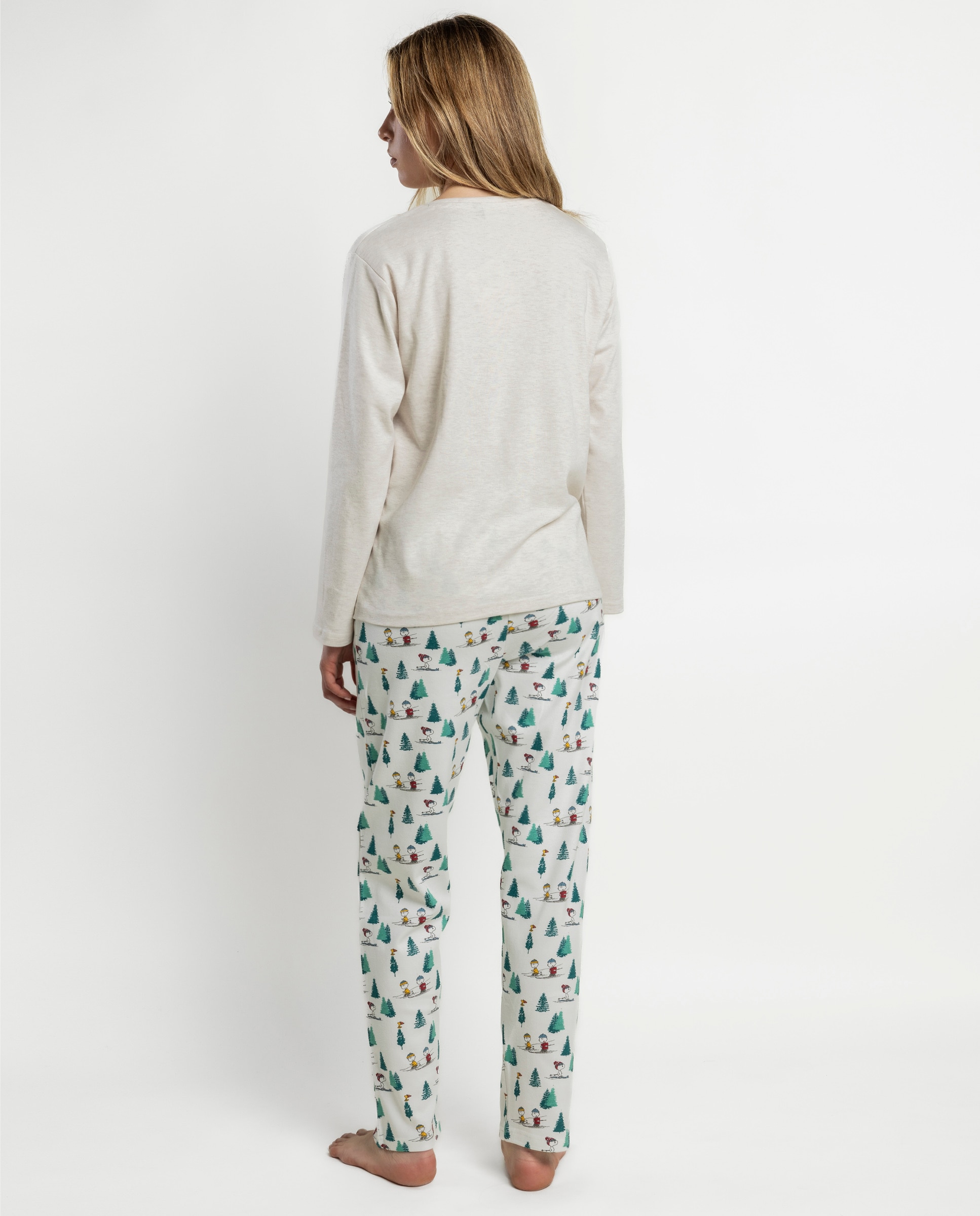 Pijama largo de mujer de punto interlock de algodón - Peanuts - Beige Beige-2