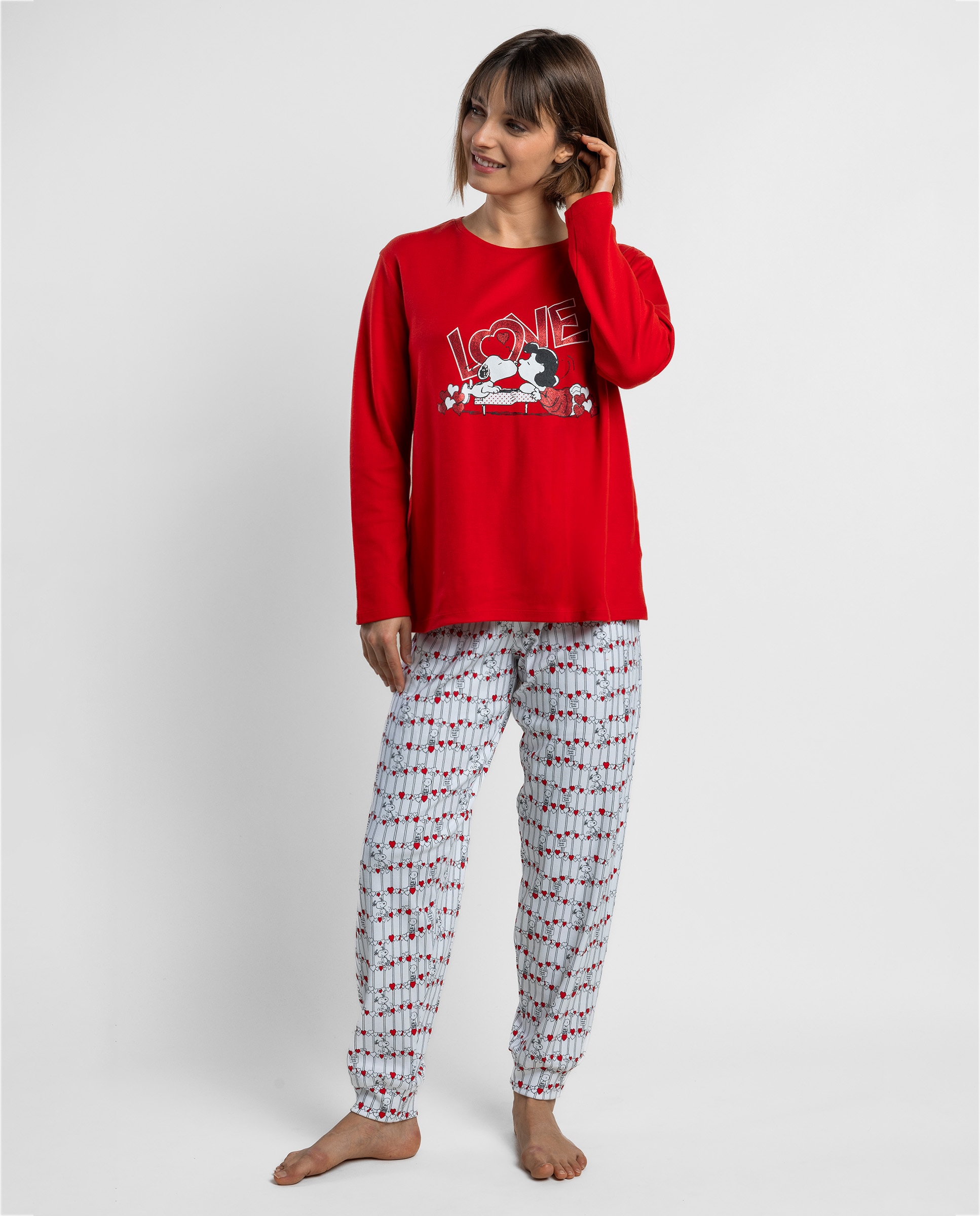 Imagen 0 de Pijama largo de mujer de punto interlock de algodón Rojo