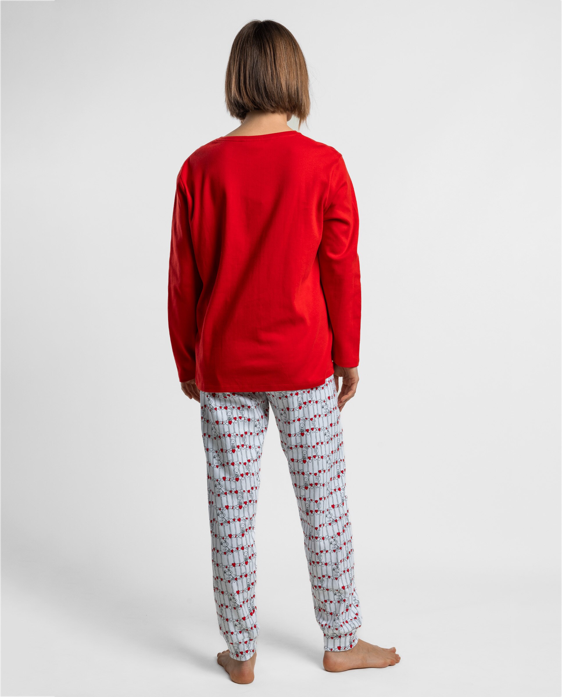 Pijama largo de mujer de punto interlock de algodón - Peanuts - Rojo Rojo-2