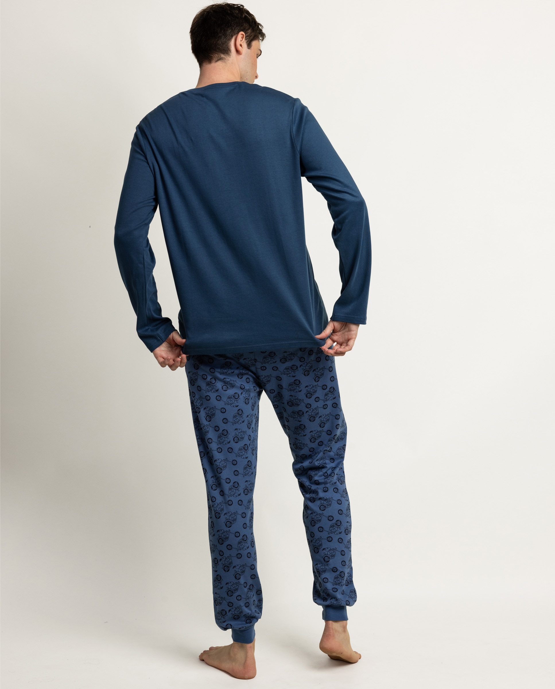 Pijama completo largo de hombre de punto de algodón - Peanuts - Azul Azul-2