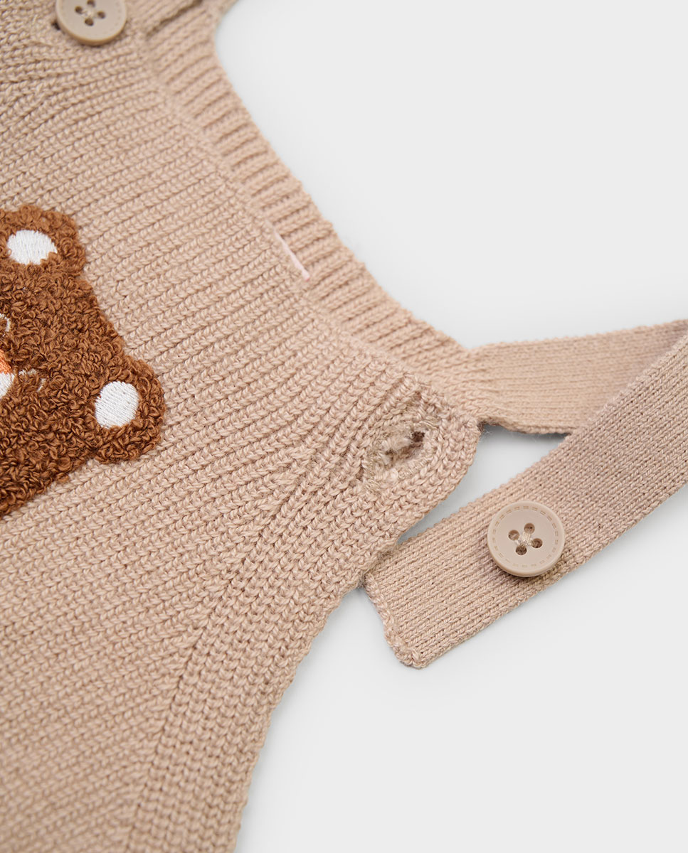 Imagen 3 de Peto de bebé con bordado de oso - Boboli - Beige/Marrón Beige/Marrón