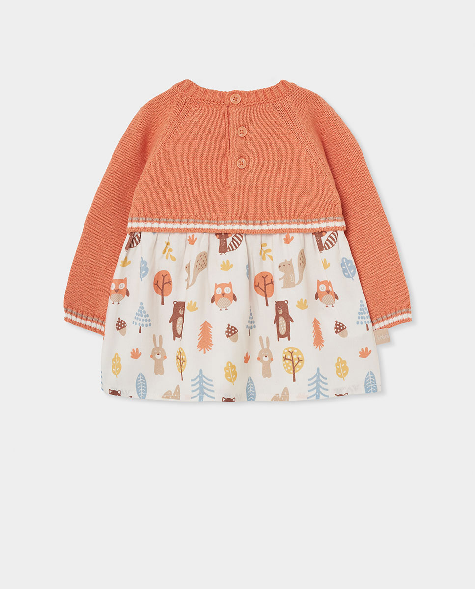 Imagen 2 de Vestido de bebé estampado de animales del bosque - Boboli - Naranja Naranja