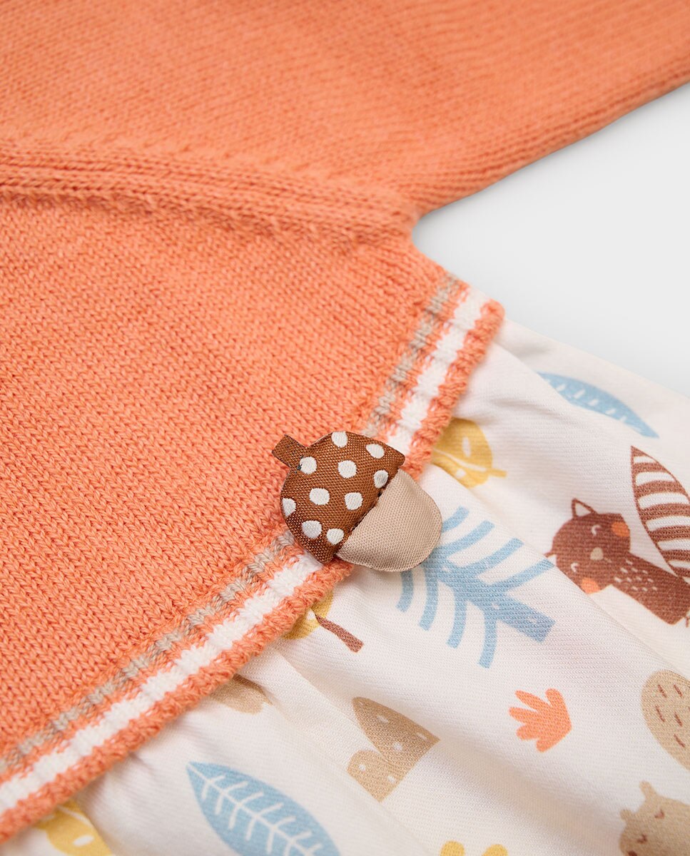 Imagen 3 de Vestido de bebé estampado de animales del bosque - Boboli - Naranja Naranja