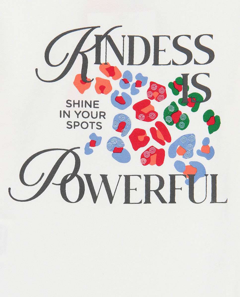 Camiseta de punto para niña con mensaje "kindness is powerful" - Boboli - Blanco roto Blanco roto-4