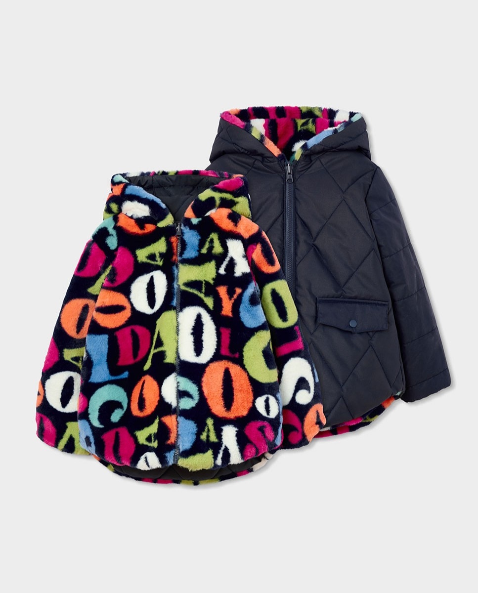 Imagen 1 de Parka para niña reversible de felpa estampado letras Multicolor