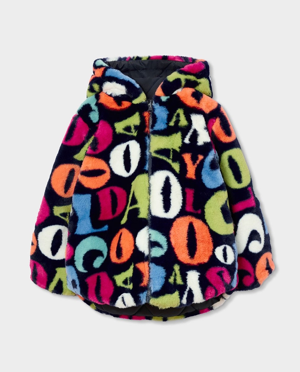 Imagen 3 de Parka para niña reversible de felpa estampado letras - Boboli - Multicolor Multicolor