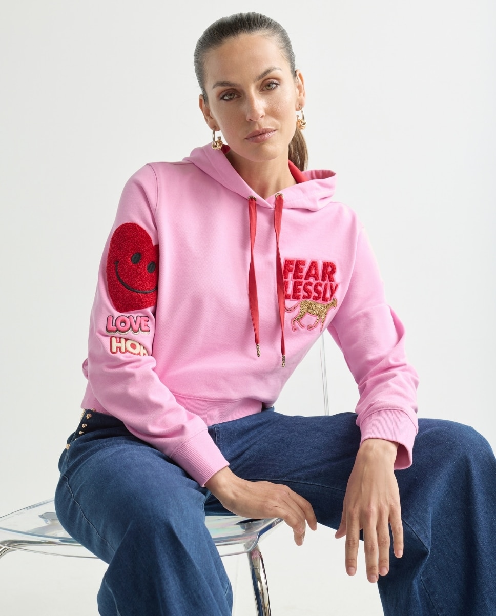 Sudadera solidaria de mujer con capucha de manga larga - Lola Casademunt - Rosa Rosa-4