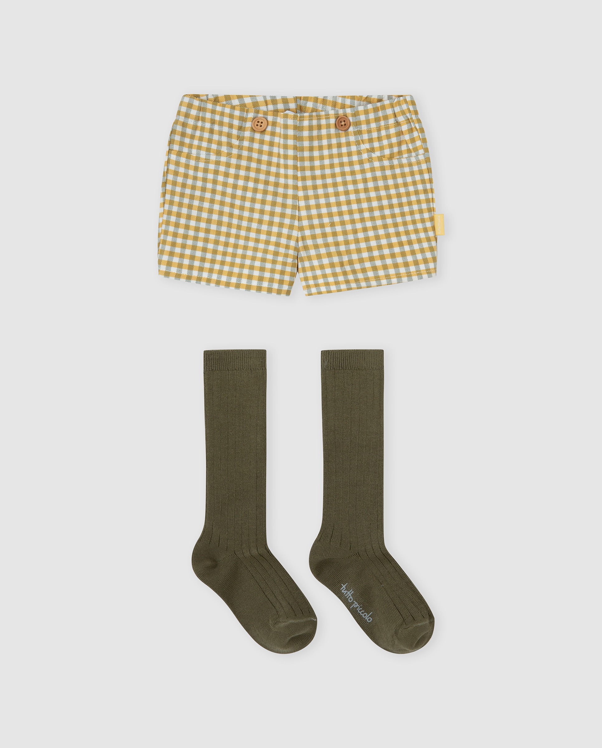 Short de bebé niño a cuadros con calcetines - Tutto Piccolo - Mostaza Mostaza-1