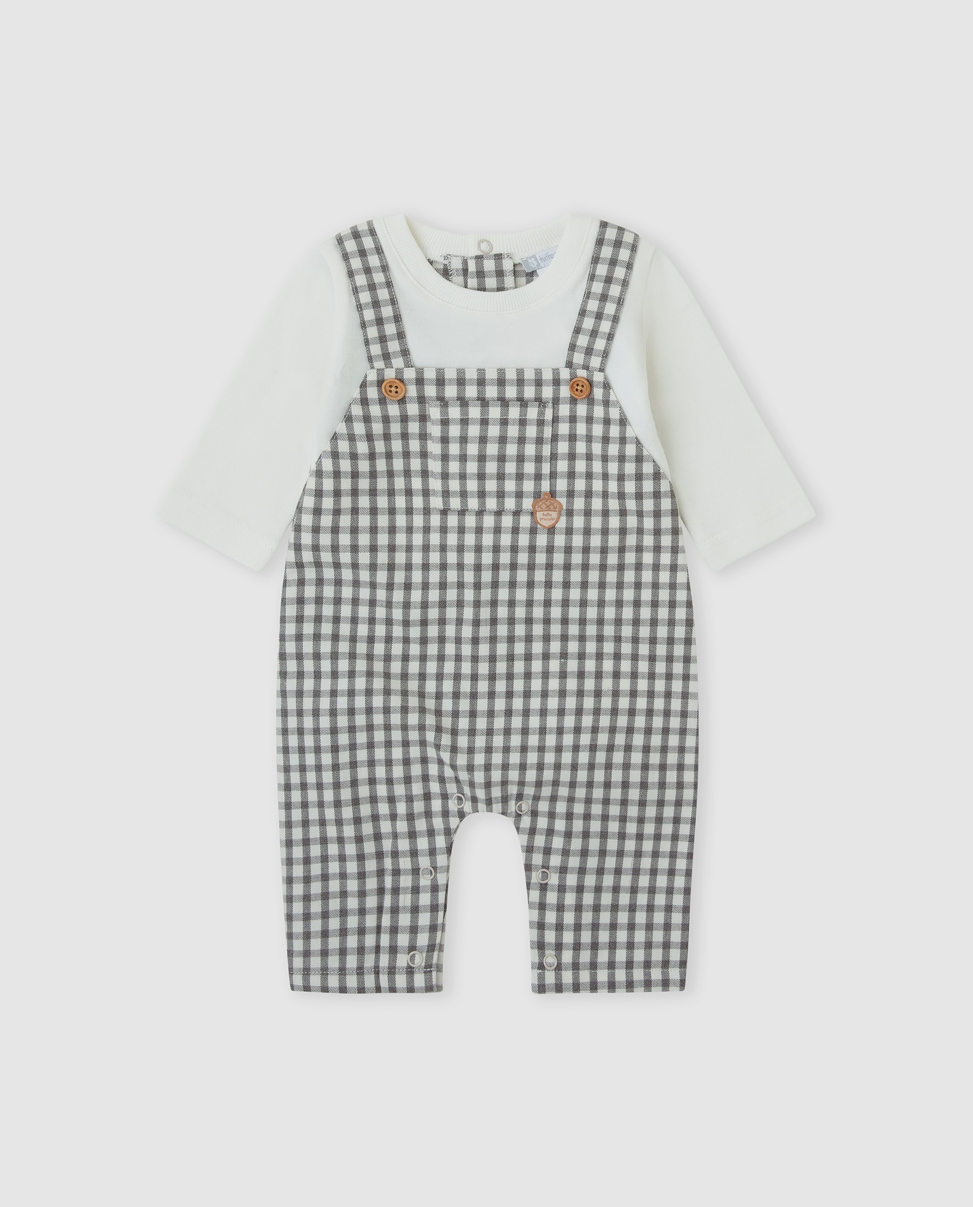 Pelele de bebé niño de algodón vichy - Tutto Piccolo - Gris Gris-1