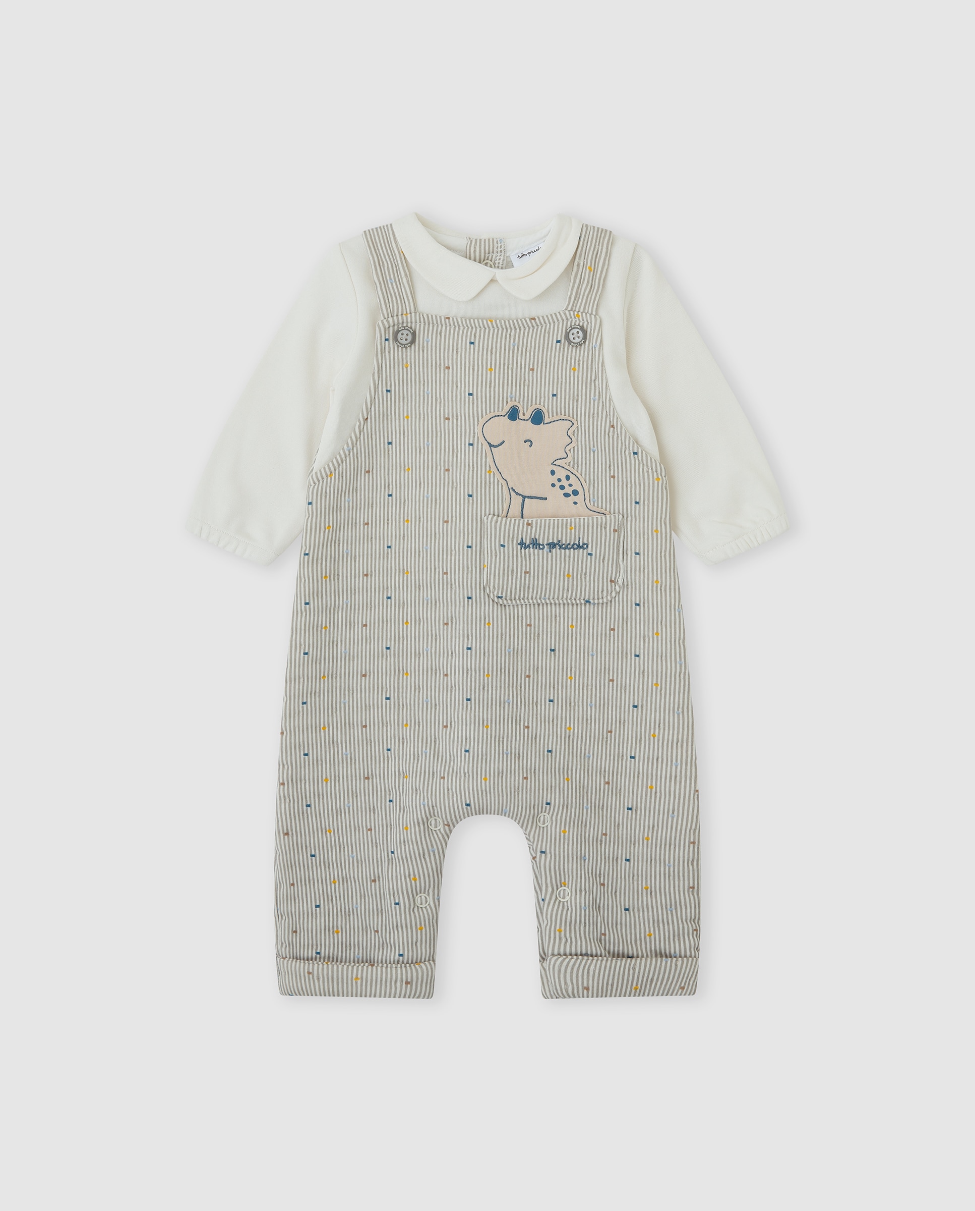 Imagen 0 de Pelele de bebé niño a rayas con dinosaurio bordado Gris