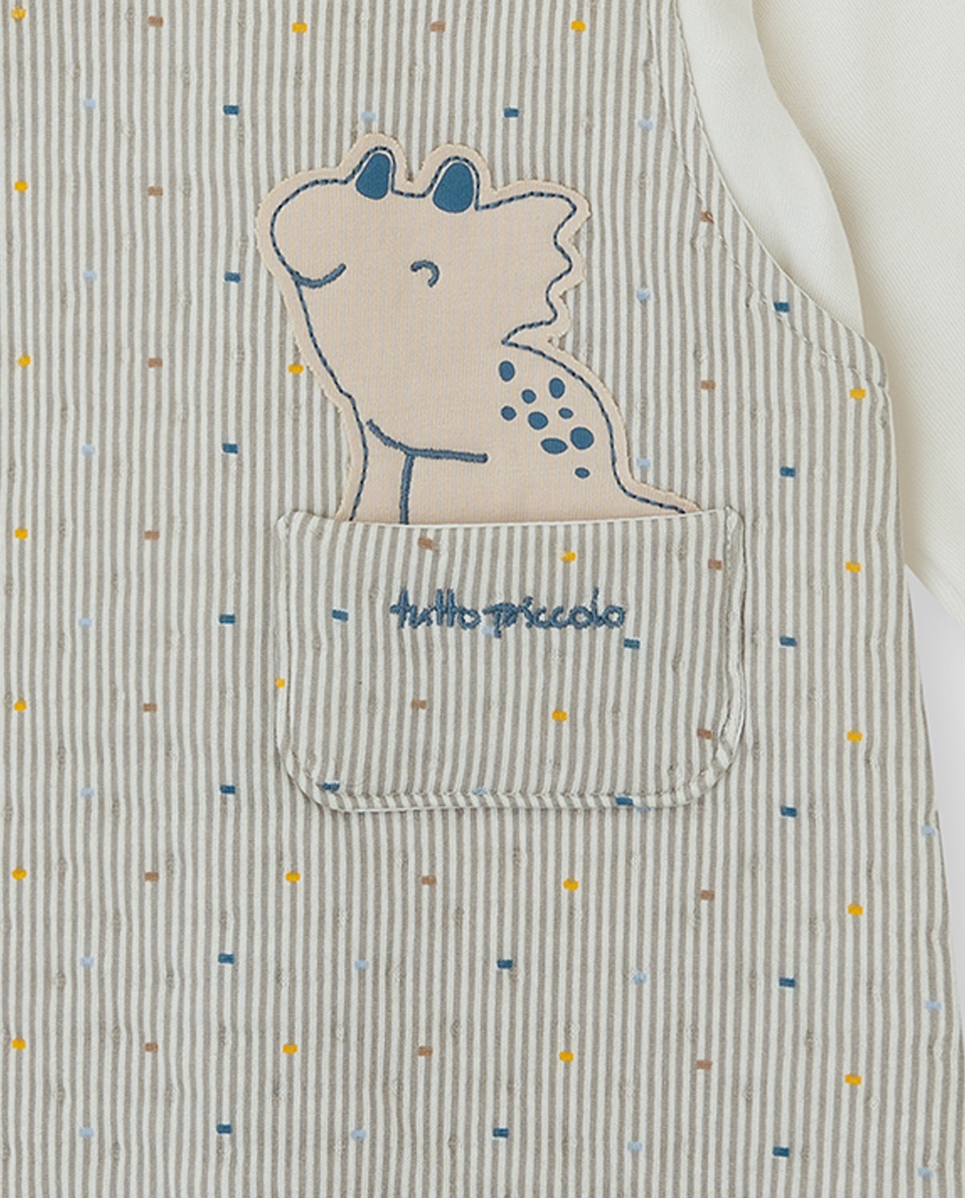 Pelele de bebé niño a rayas con dinosaurio bordado - Tutto Piccolo - Gris Gris-2