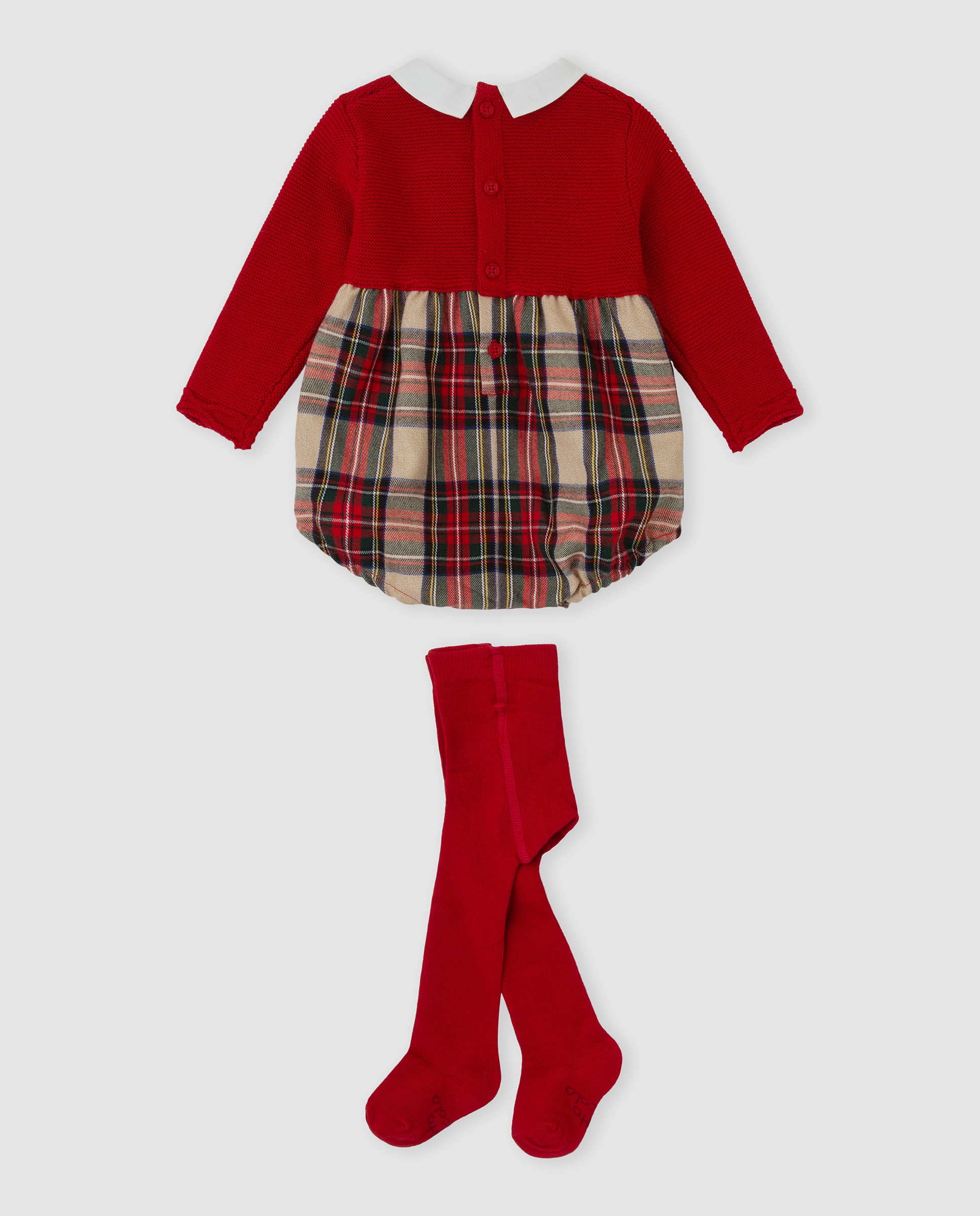 Pelele de bebé niño a cuadros con leotardos - Tutto Piccolo - Rojo Rojo-3