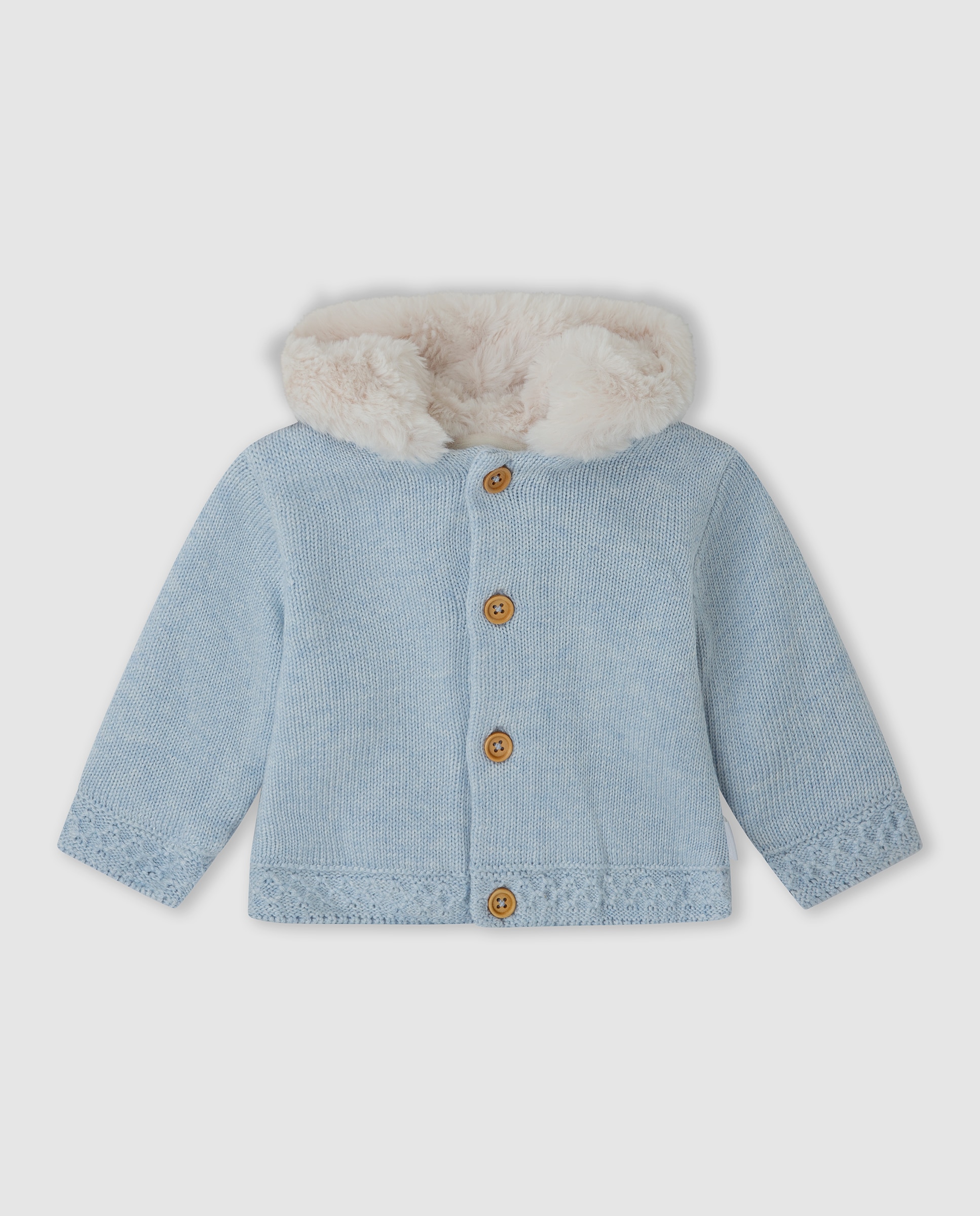 Chaqueta tricot con capucha y forro de pelo - Tutto Piccolo - Azul claro Azul claro-1