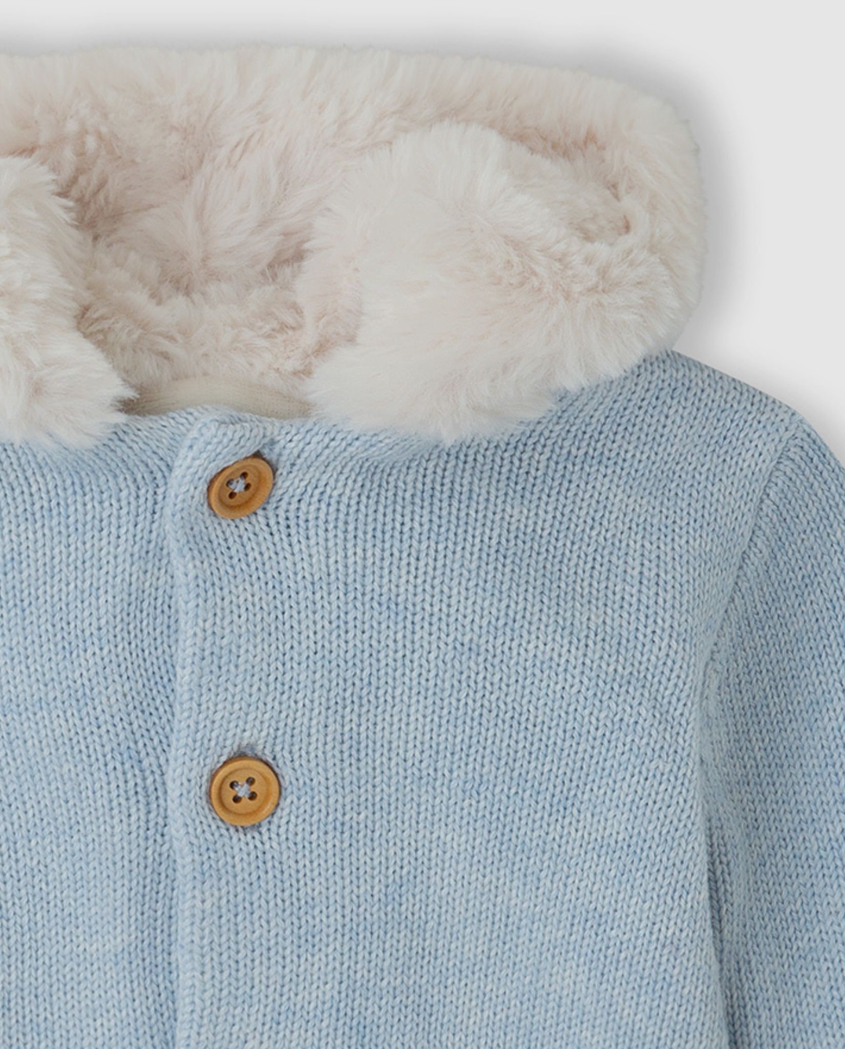 Chaqueta tricot con capucha y forro de pelo - Tutto Piccolo - Azul claro Azul claro-3
