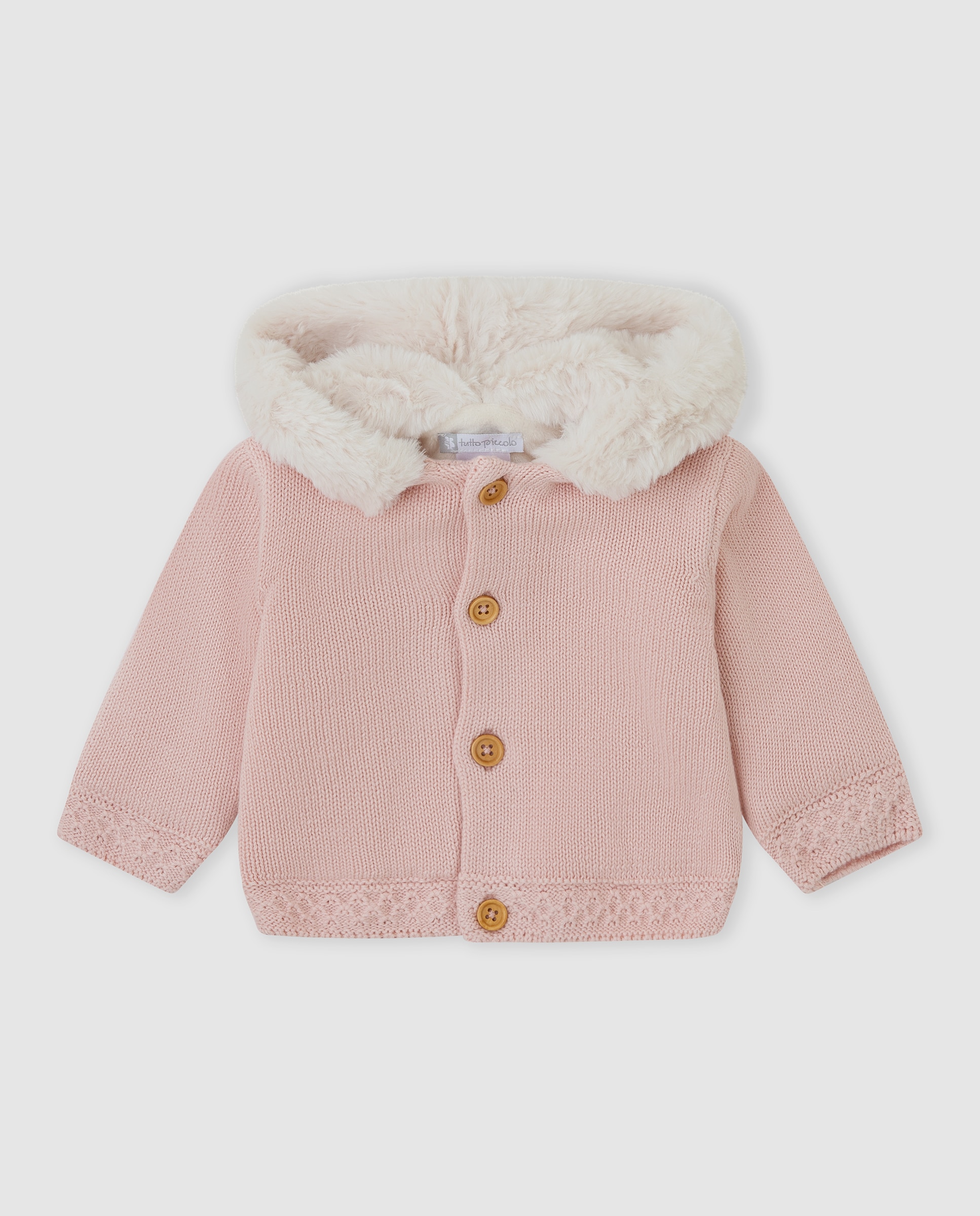 Chaqueta tricot con capucha y forro de pelo - Tutto Piccolo - Rosa Rosa-1