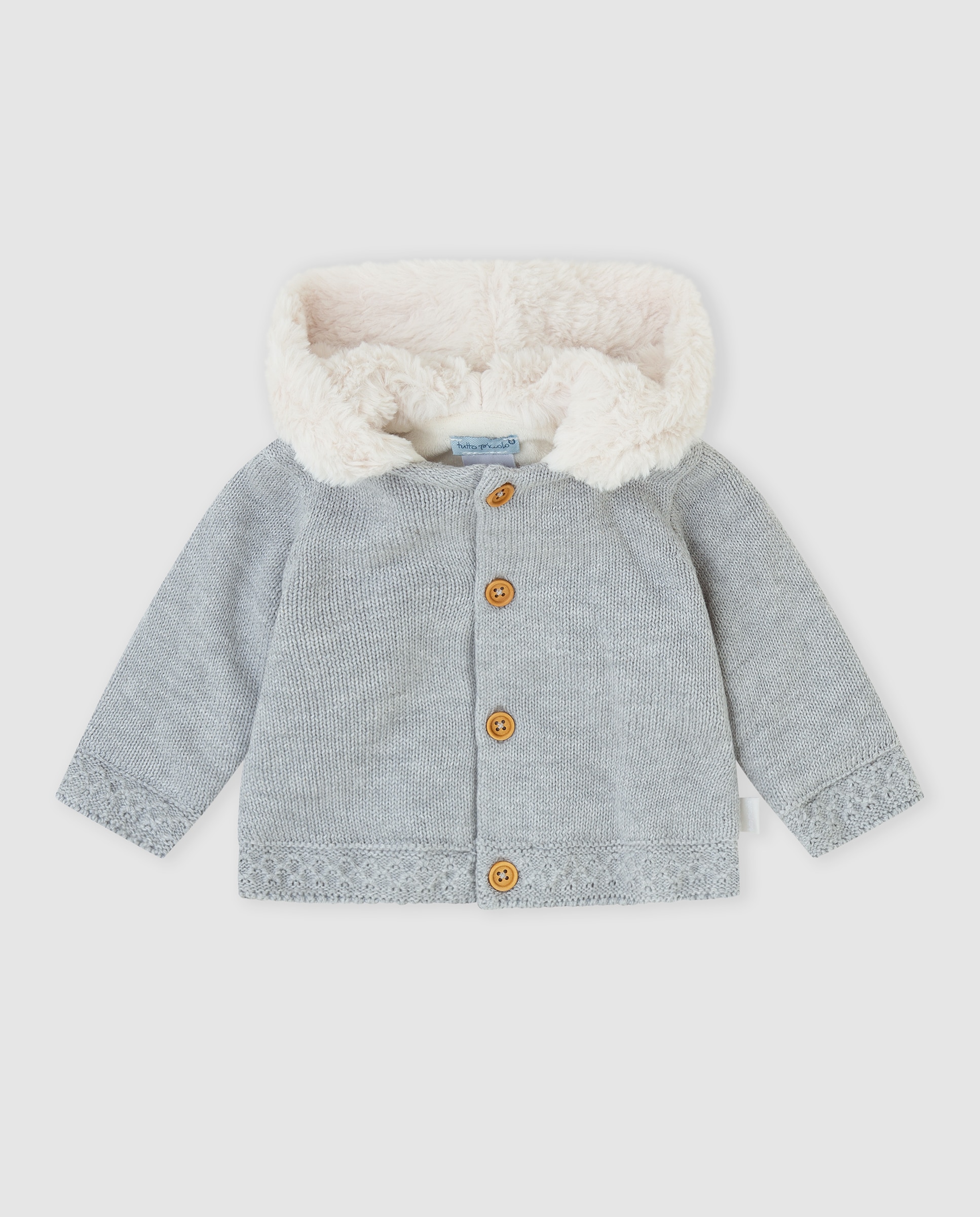 Imagen 0 de Chaqueta tricot con capucha y forro de pelo Gris