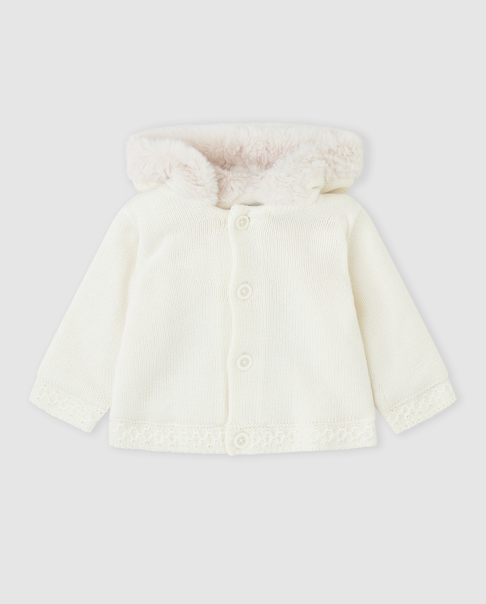 Imagen 0 de Chaqueta tricot con capucha y forro de pelo Crudo