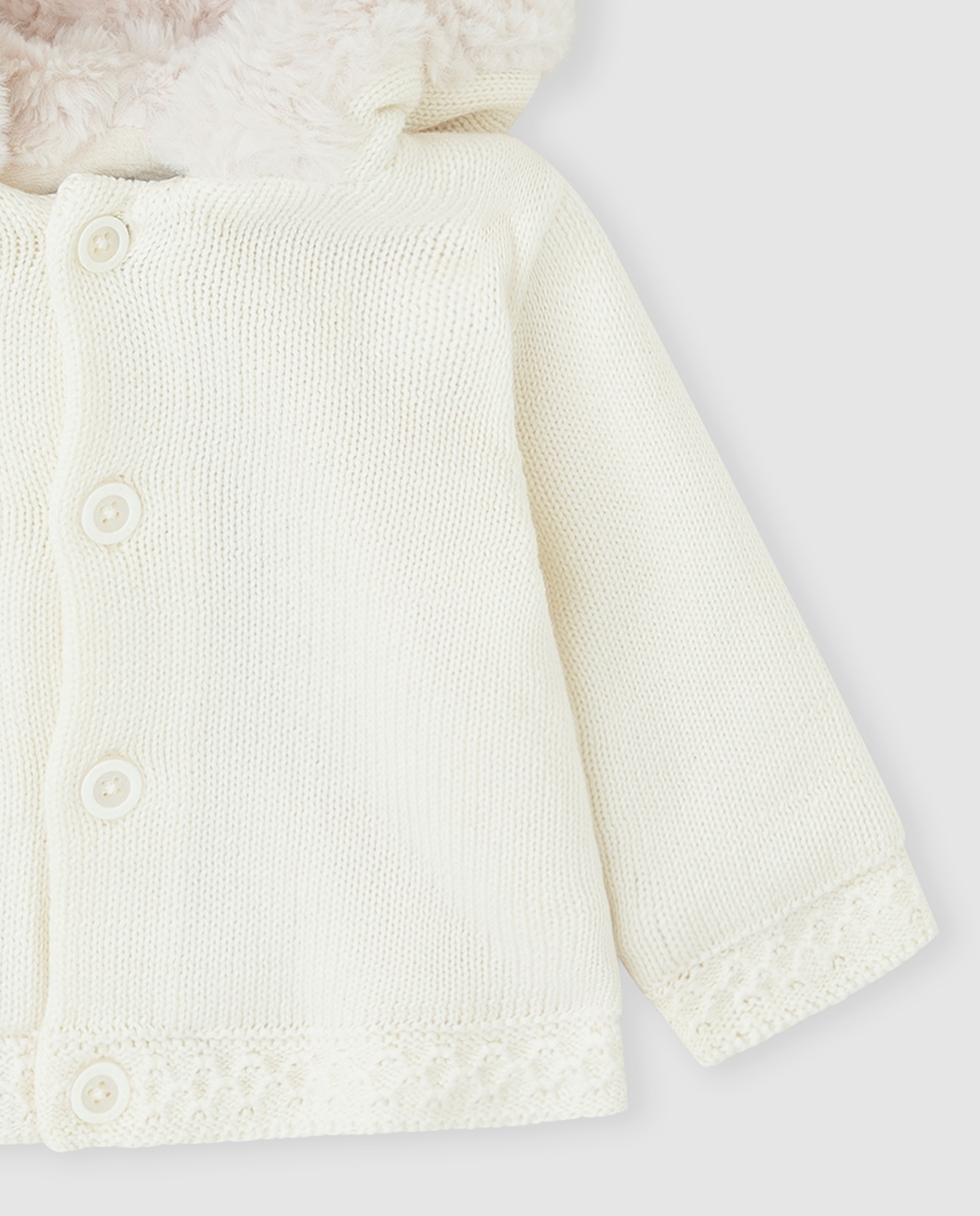 Chaqueta tricot con capucha y forro de pelo - Tutto Piccolo - Crudo Crudo-2