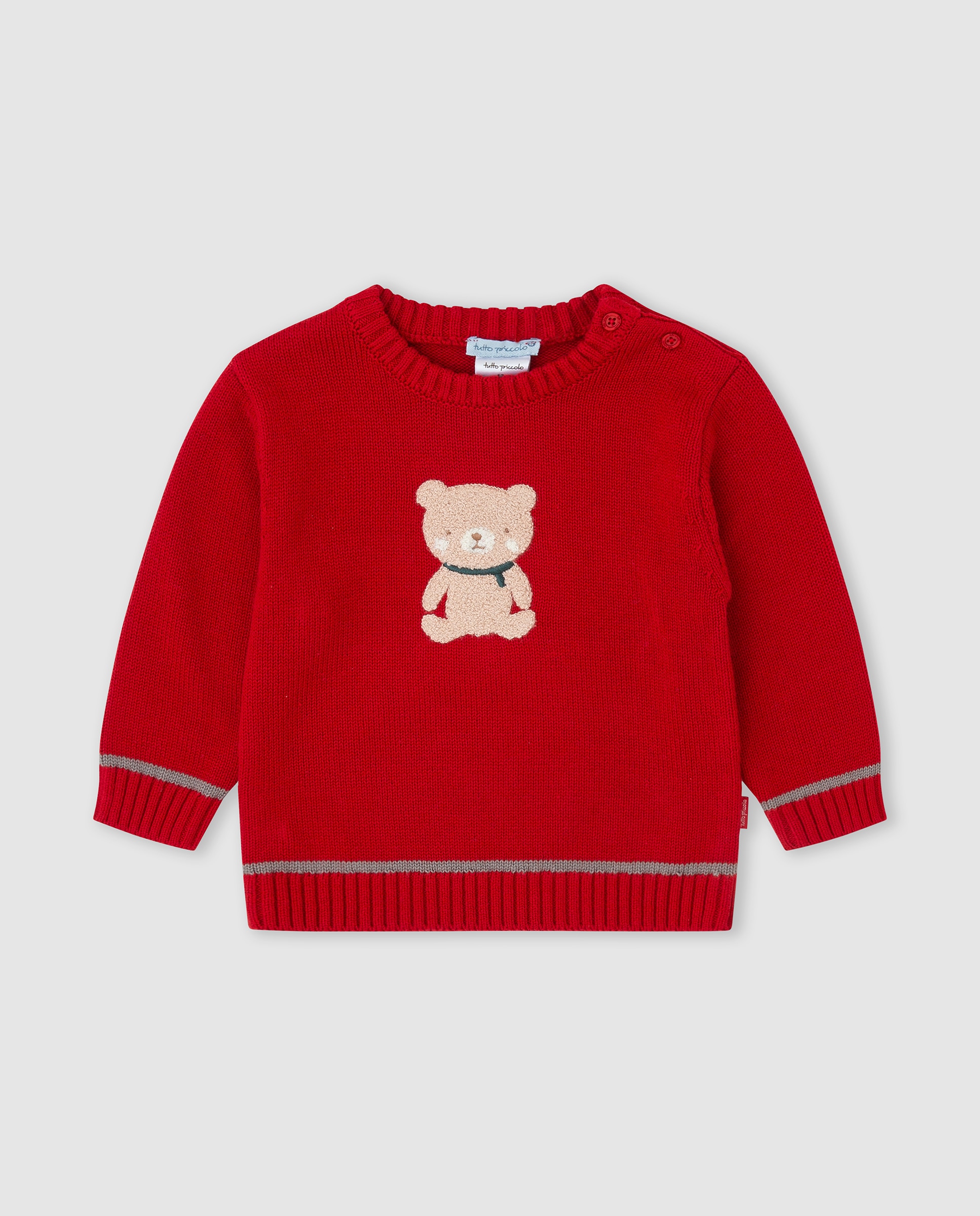 Jersey de bebé niño tricot con oso bordado - Tutto Piccolo - Rojo Rojo-1