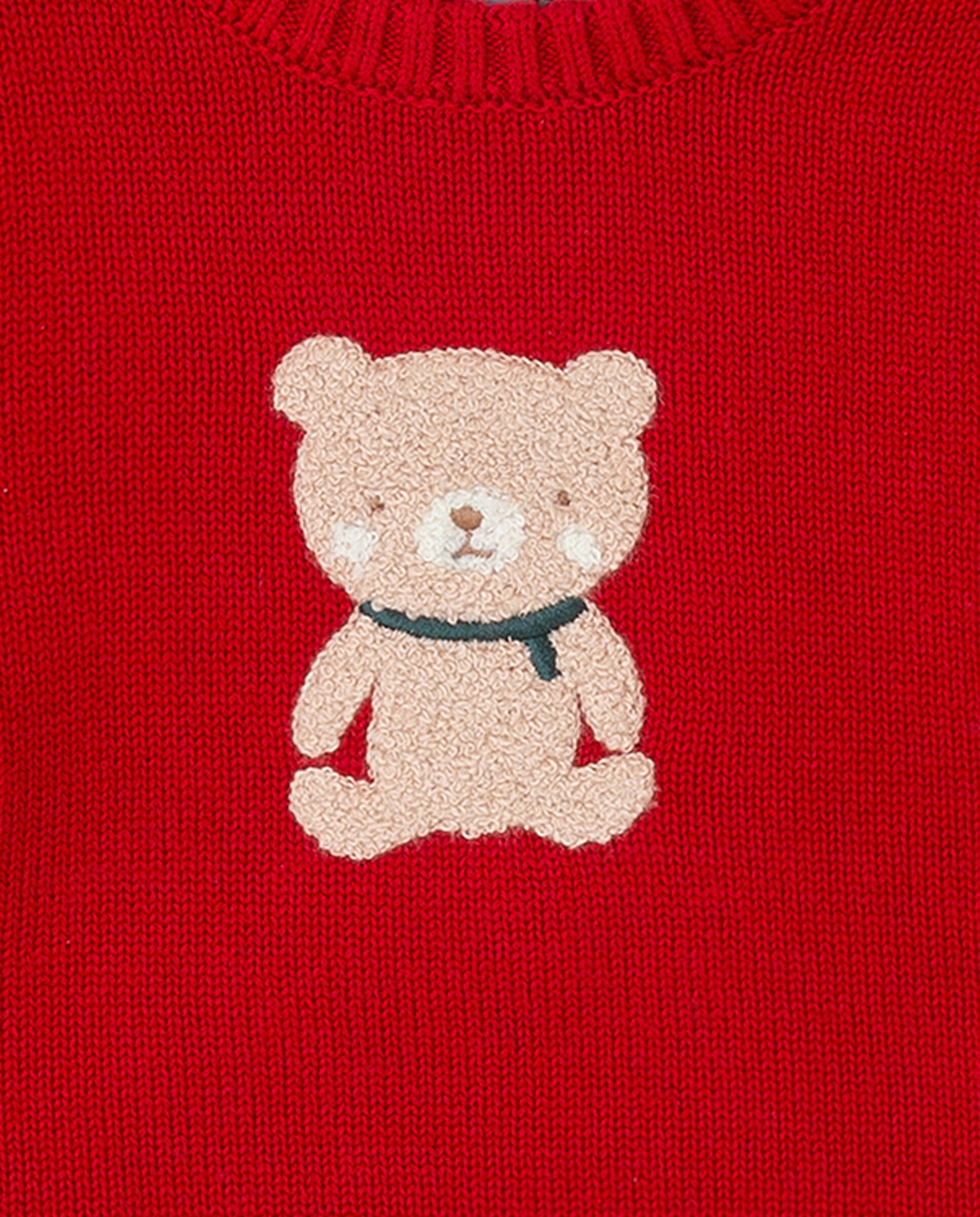 Jersey de bebé niño tricot con oso bordado - Tutto Piccolo - Rojo Rojo-2
